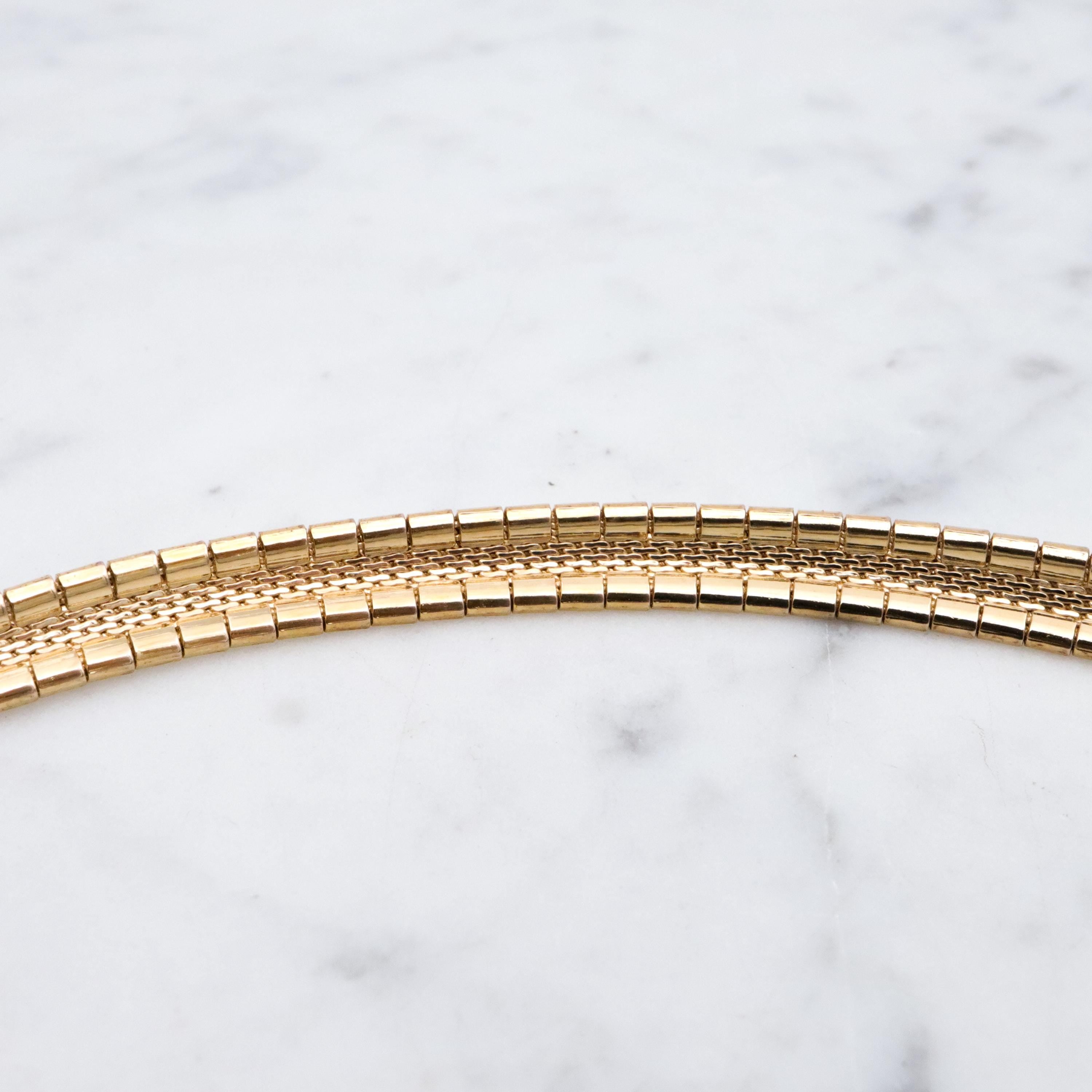 Vintage gold plated sterling 6mm chevron fishtail omega link chain, 17"