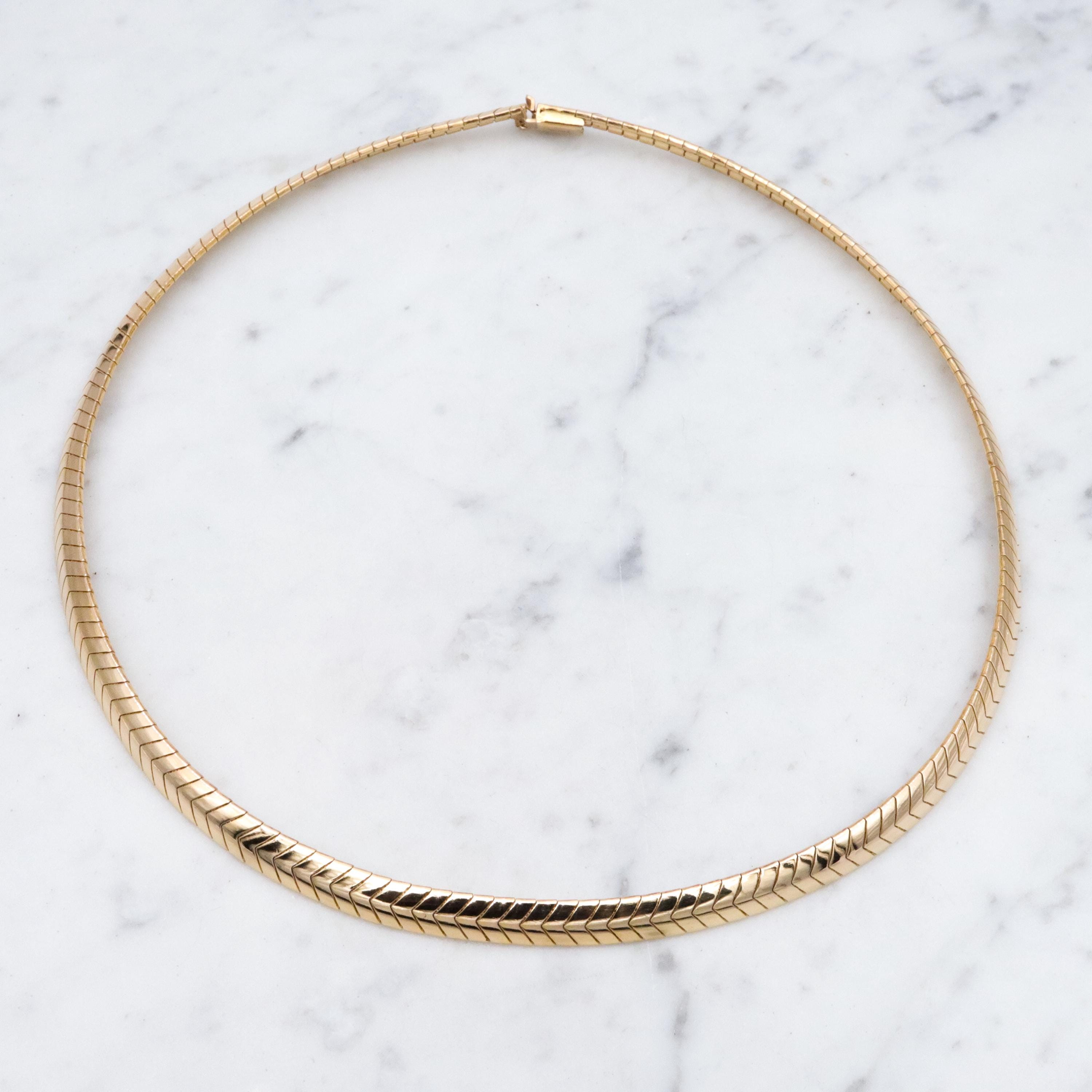 Vintage gold plated sterling 6mm chevron fishtail omega link chain, 17"