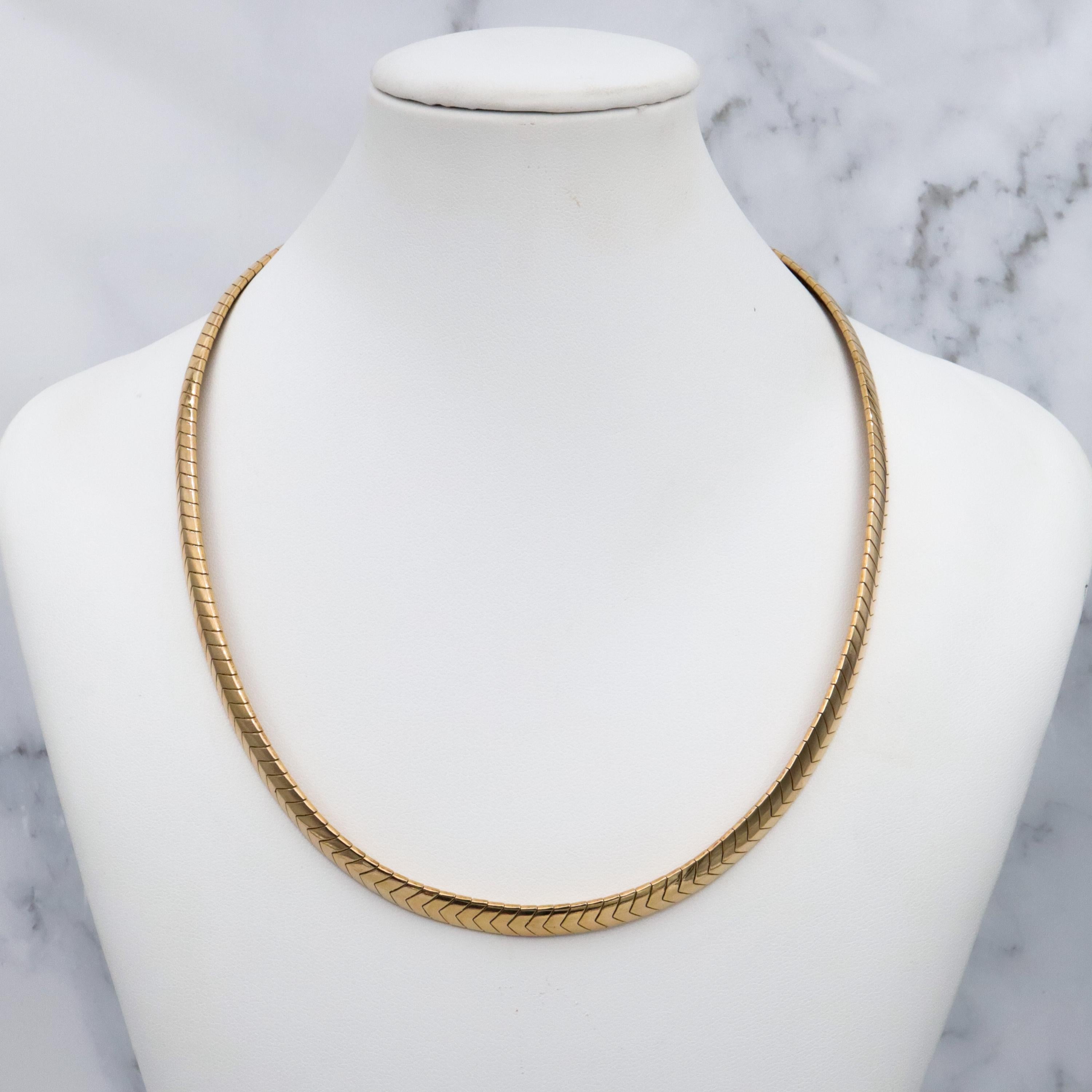 Vintage gold plated sterling 6mm chevron fishtail omega link chain, 17"