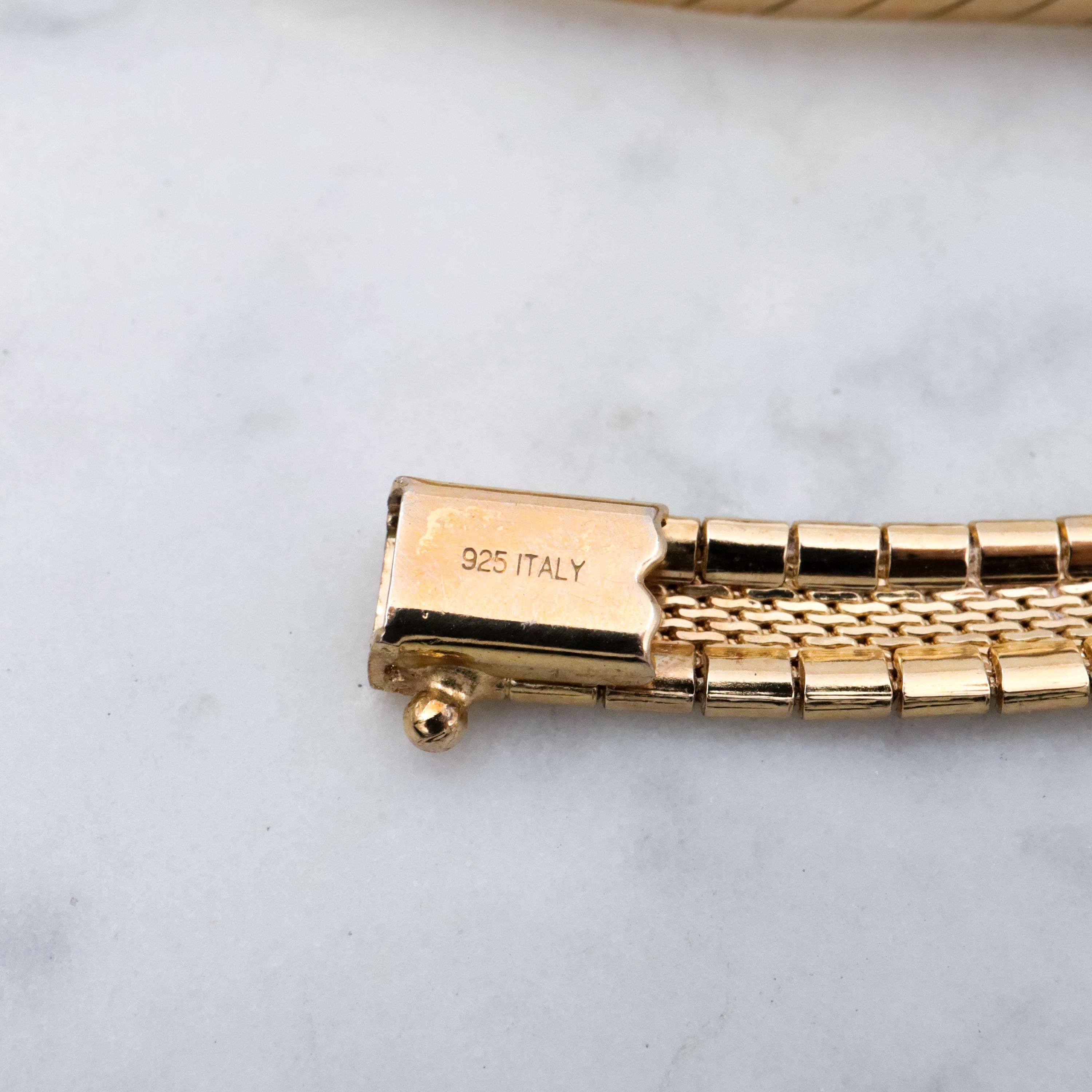 Vintage gold plated sterling 6mm chevron fishtail omega link chain, 17"