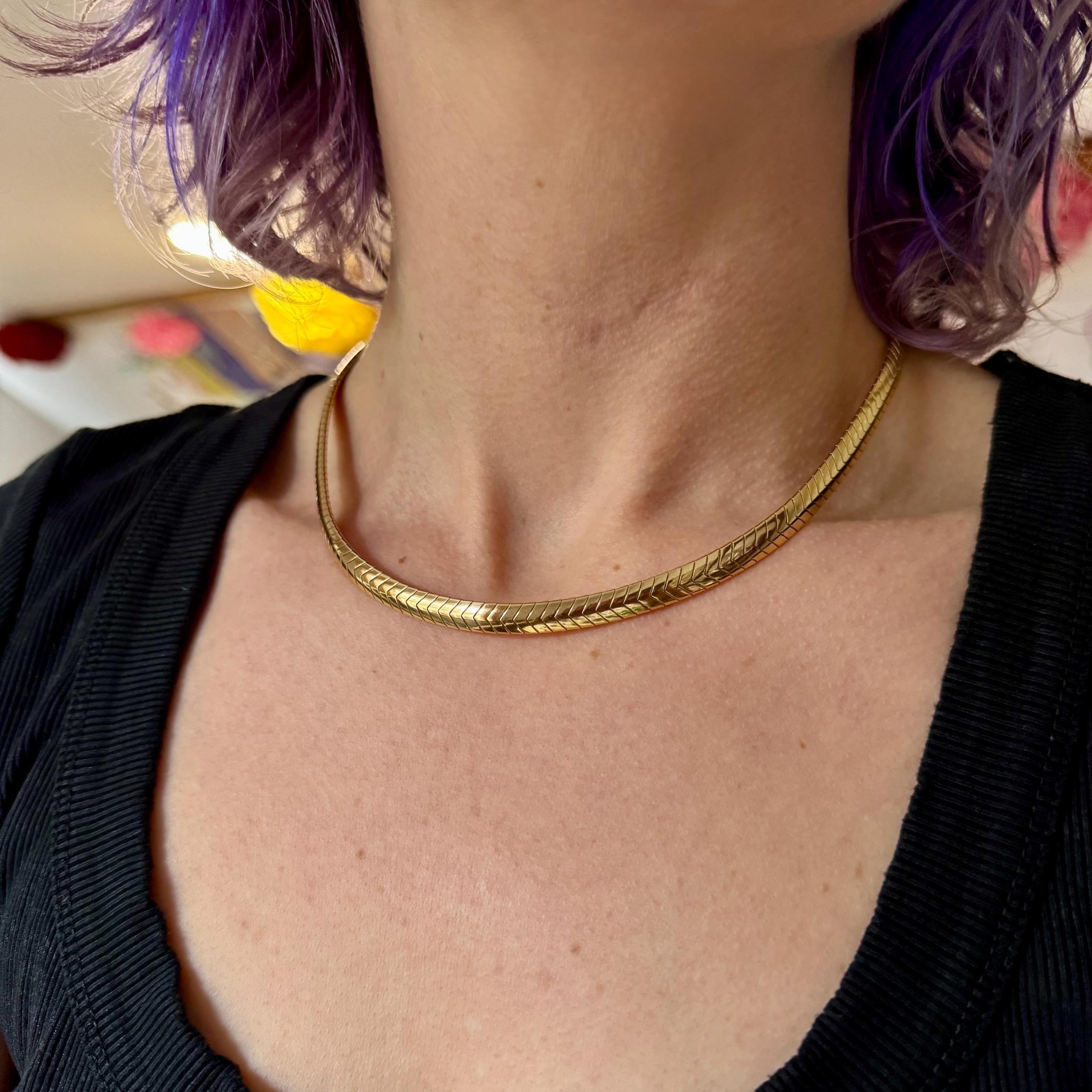 Vintage gold plated sterling 6mm chevron fishtail omega link chain, 17"