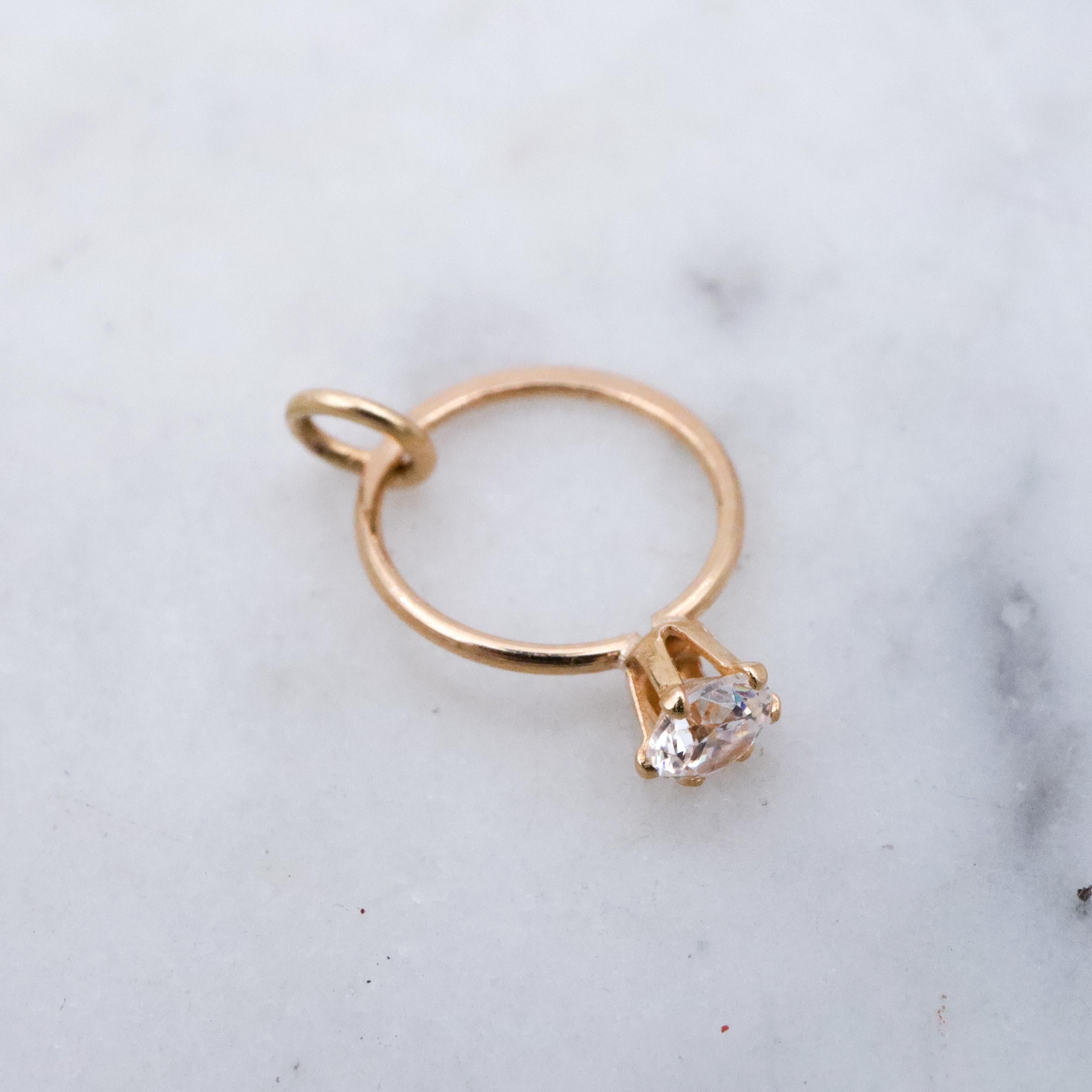 Teeny 14k gold cubic zirconia engagement ring charm