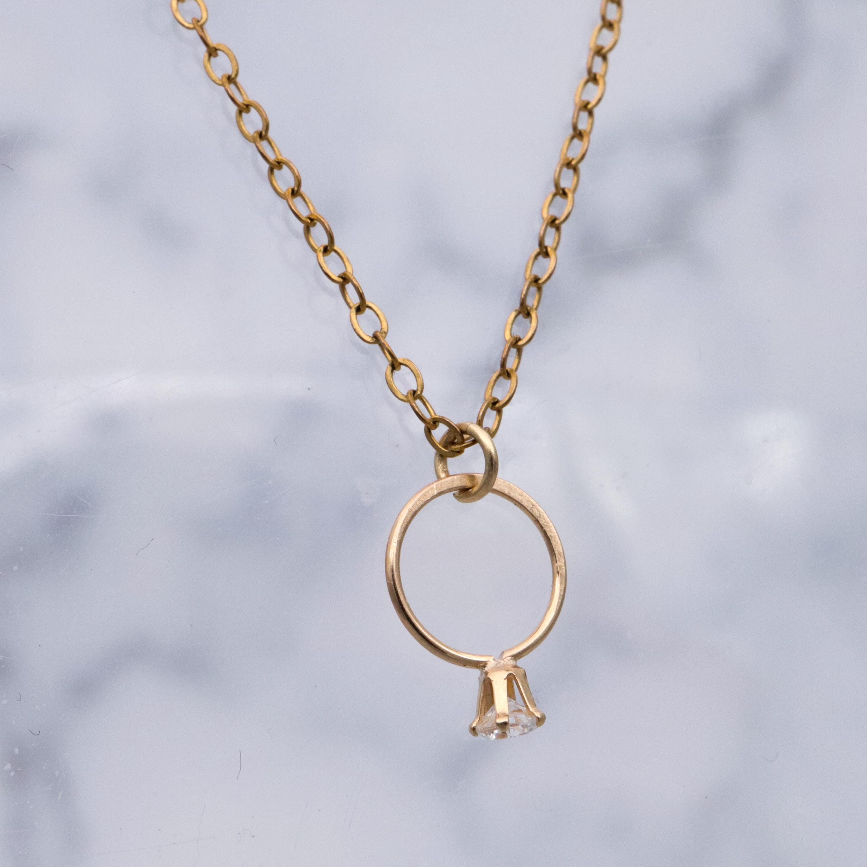 Teeny 14k gold cubic zirconia engagement ring charm