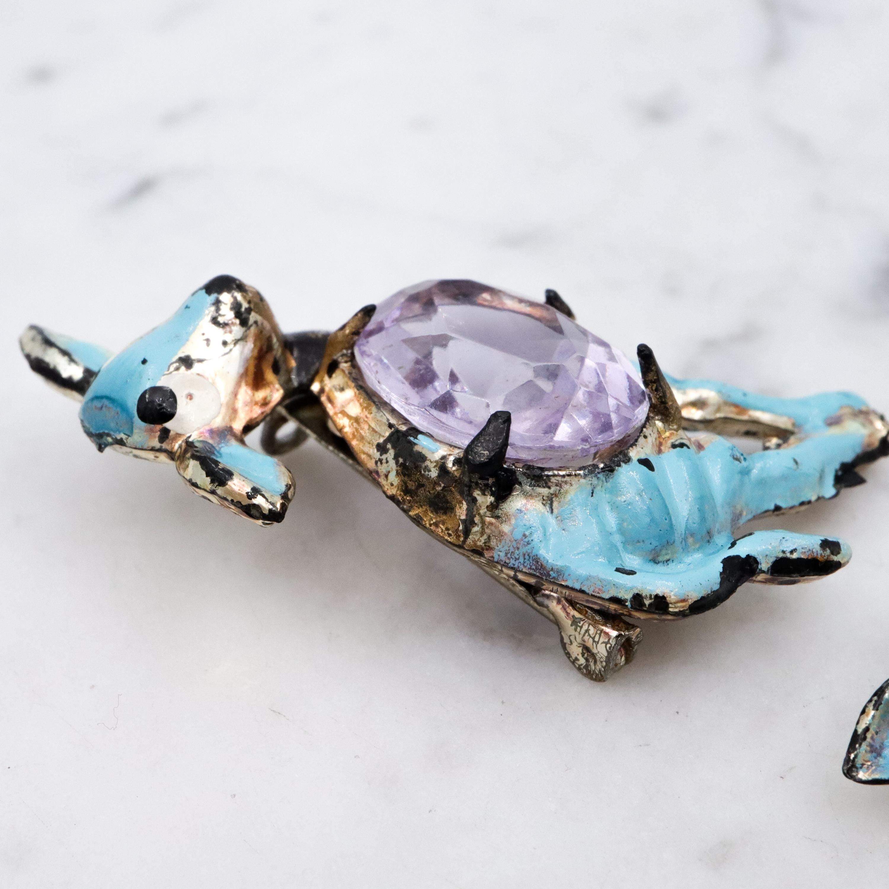 40s turquoise enamel deer pair jelly belly brooches