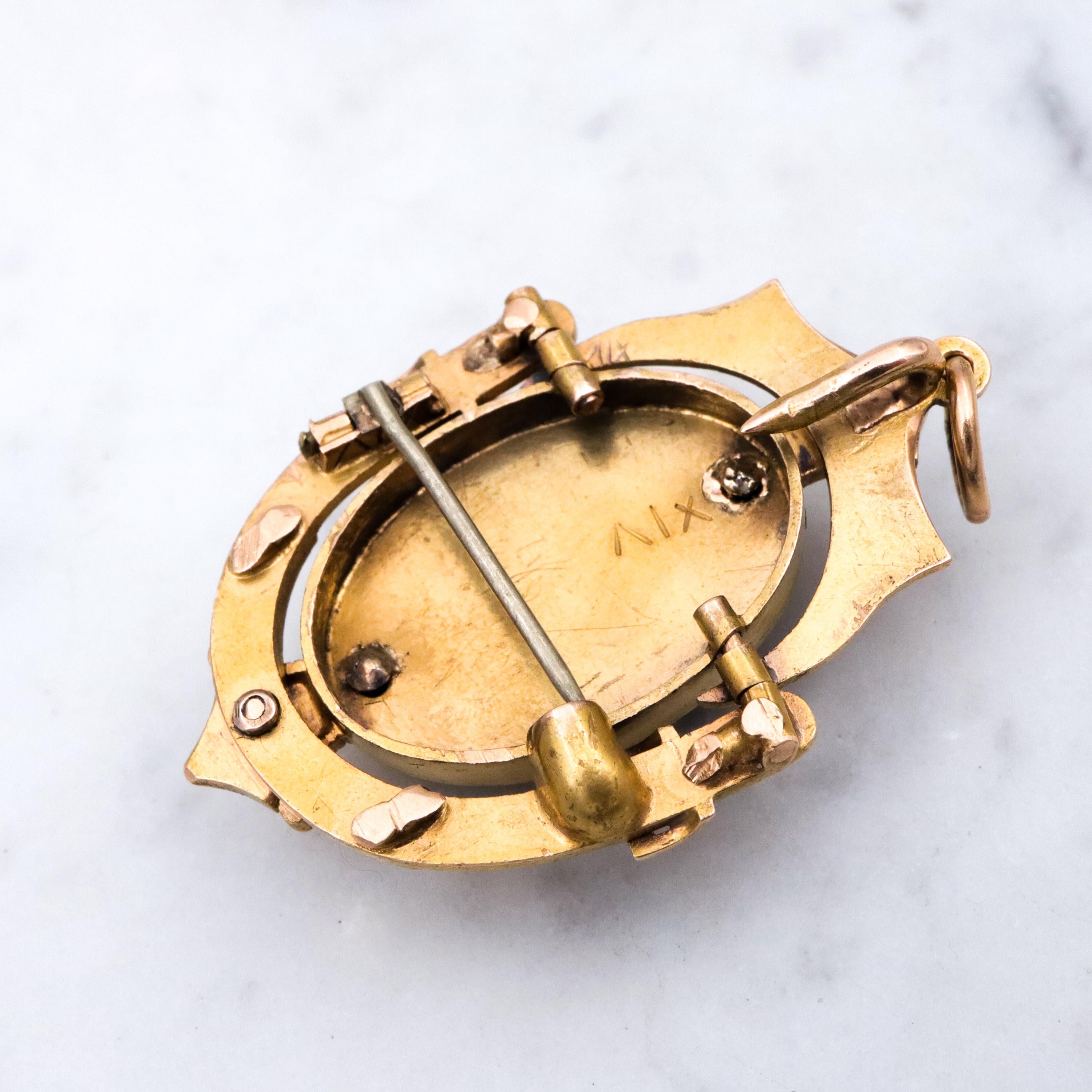 Victorian 14k gold & onyx pearl flower mourning pendant/brooch