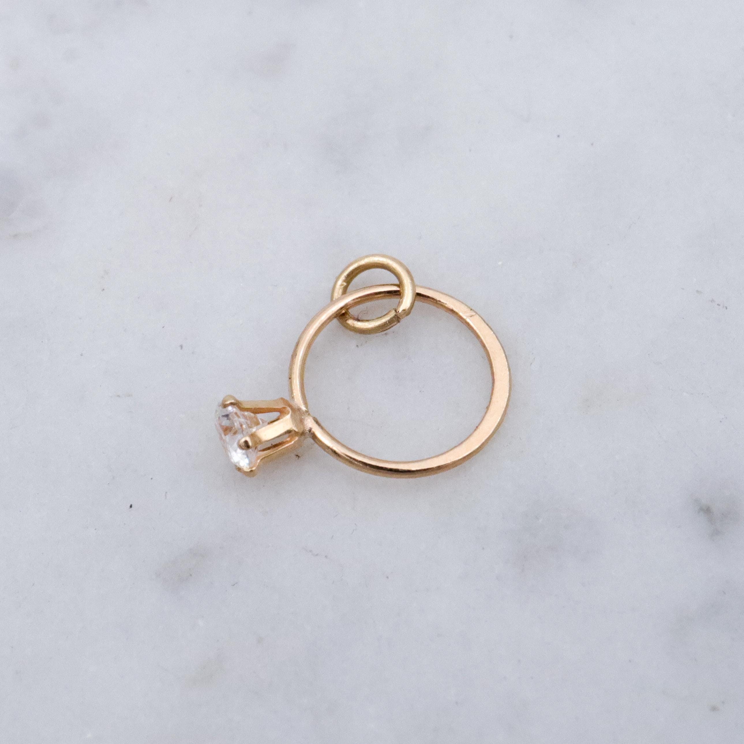 Teeny 14k gold cubic zirconia engagement ring charm