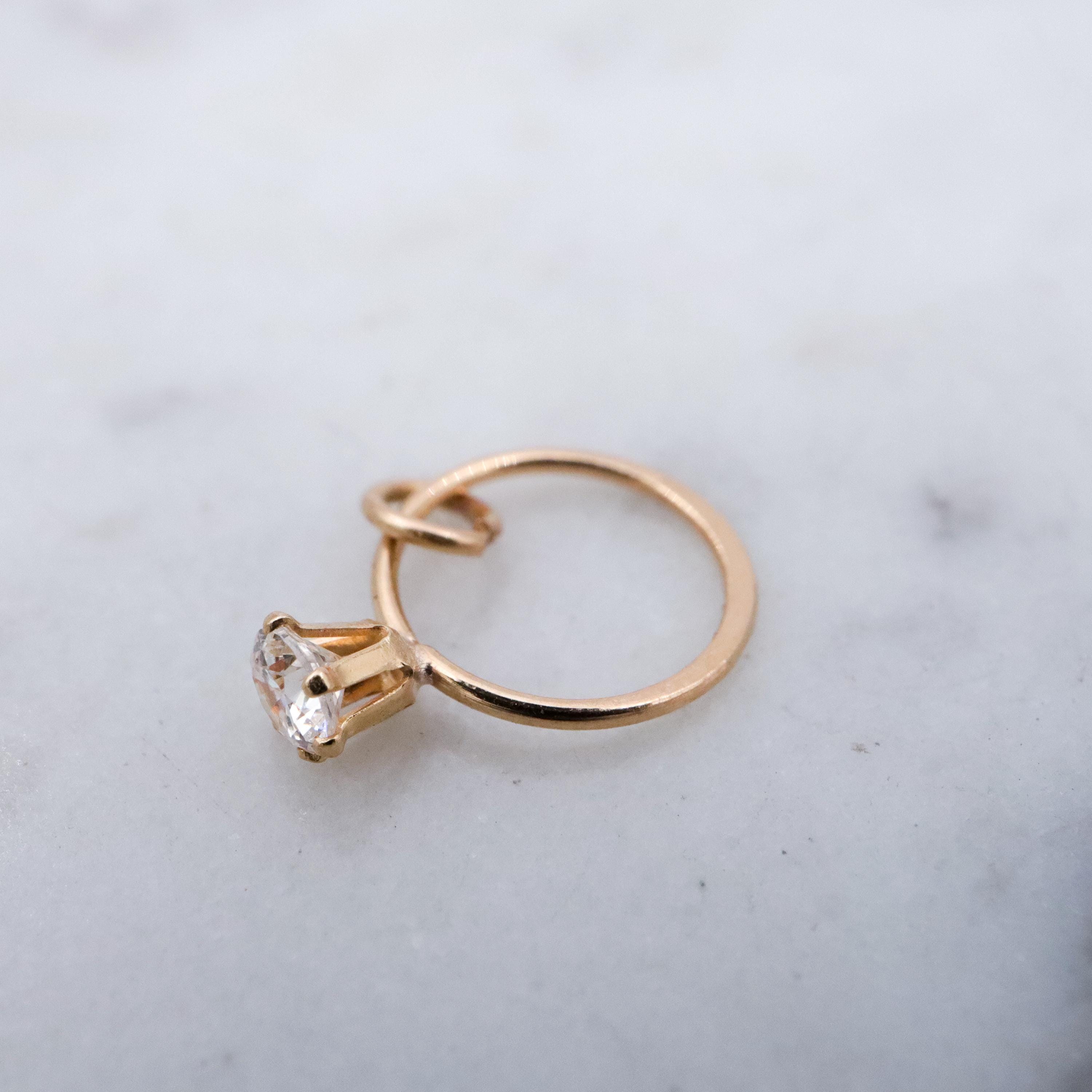 Teeny 14k gold cubic zirconia engagement ring charm