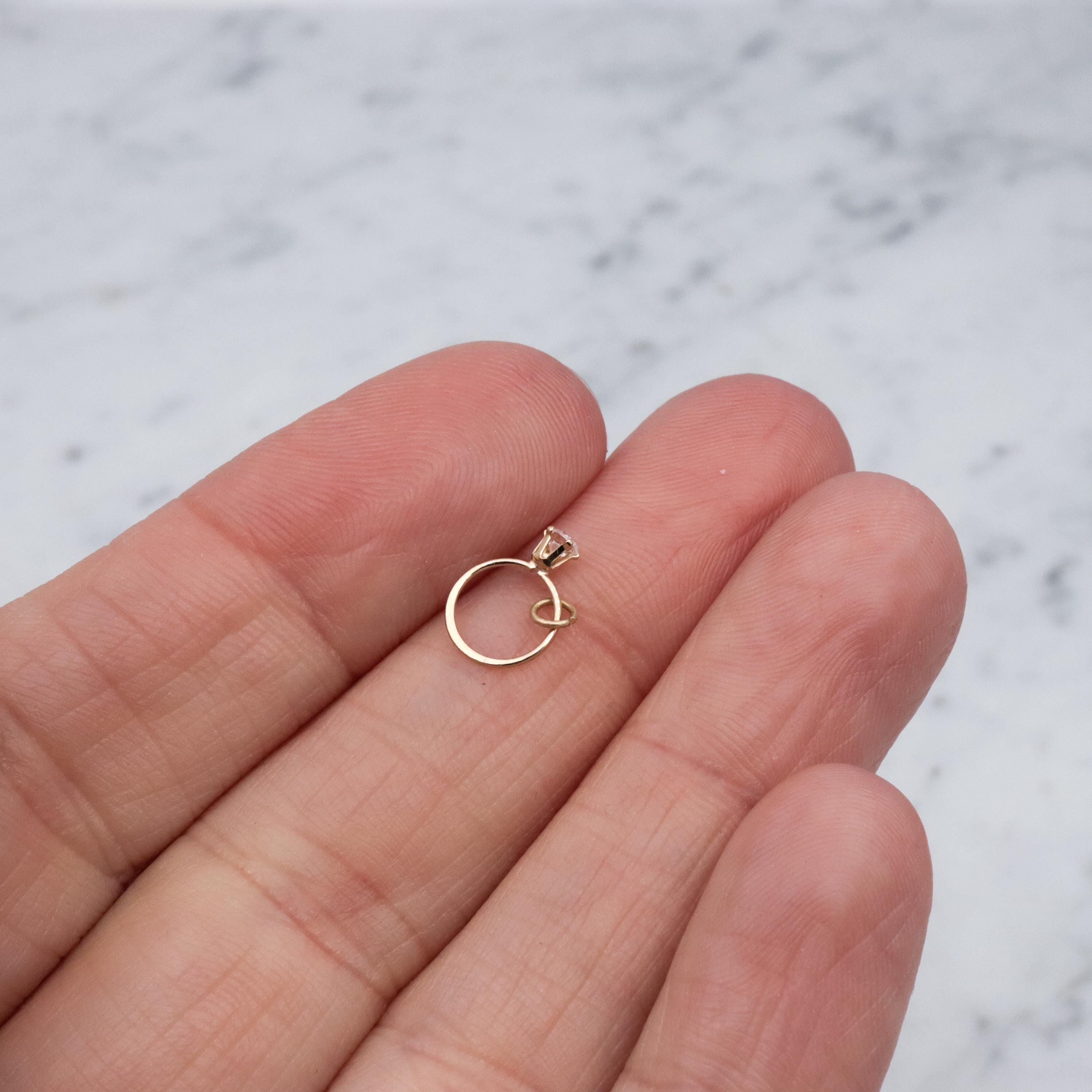 Teeny 14k gold cubic zirconia engagement ring charm