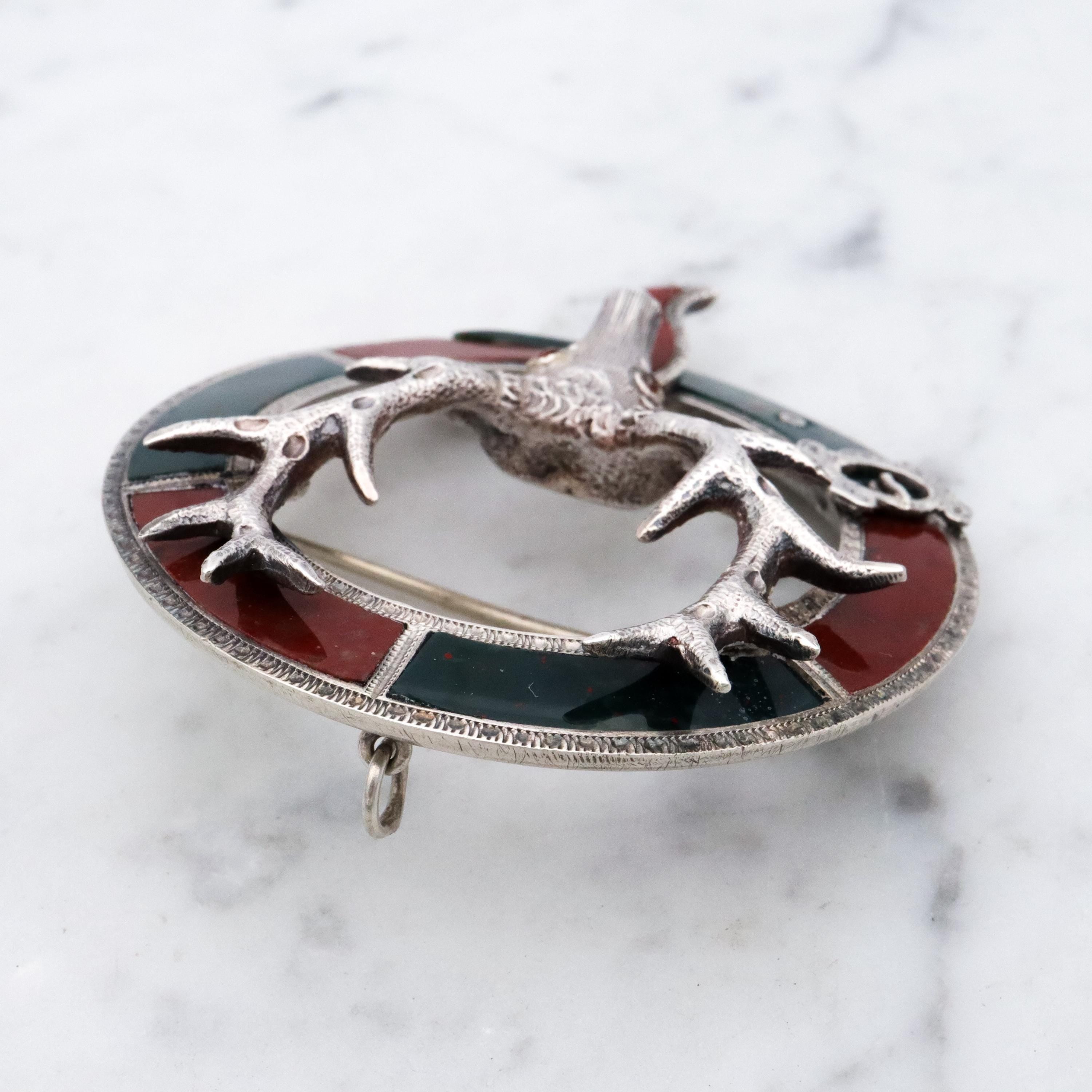 Antique Victorian Scottish Provincial Highlands silver agate stag brooch