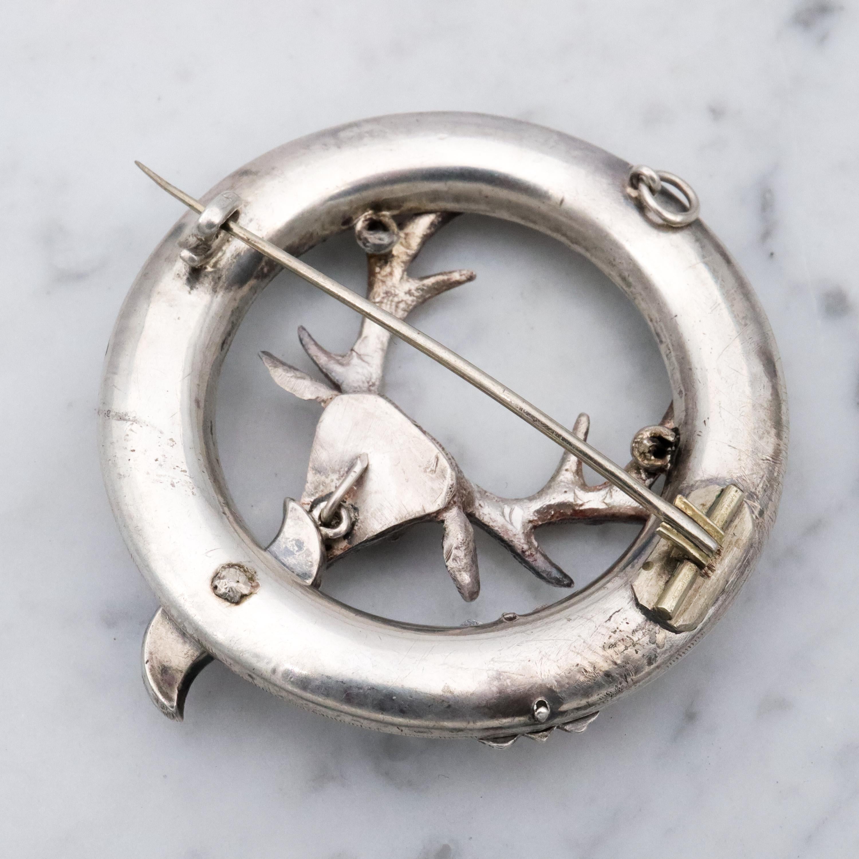 Antique Victorian Scottish Provincial Highlands silver agate stag brooch