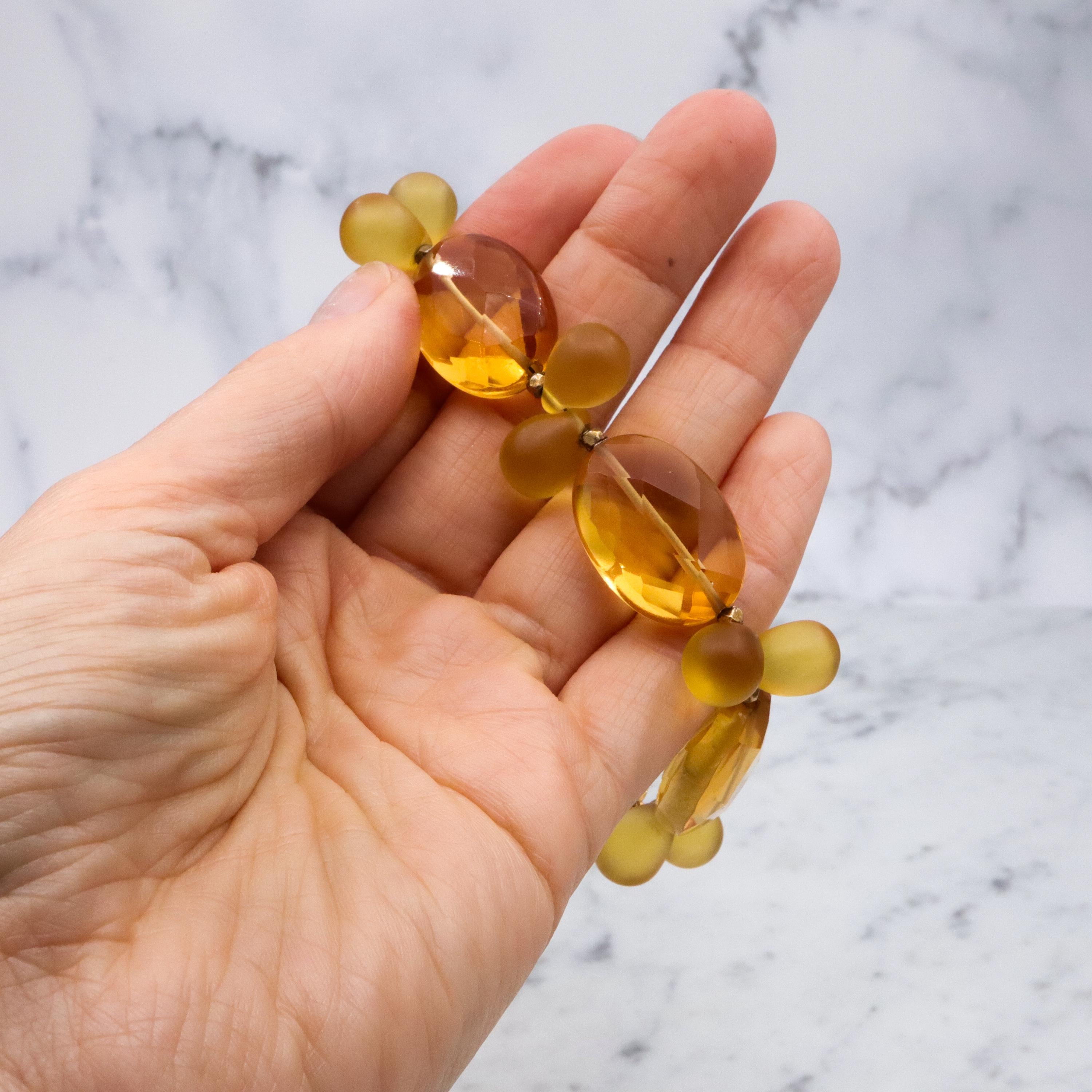 Vintage chunky faceted citrine glass & frosted yellow drop beaded bracelet