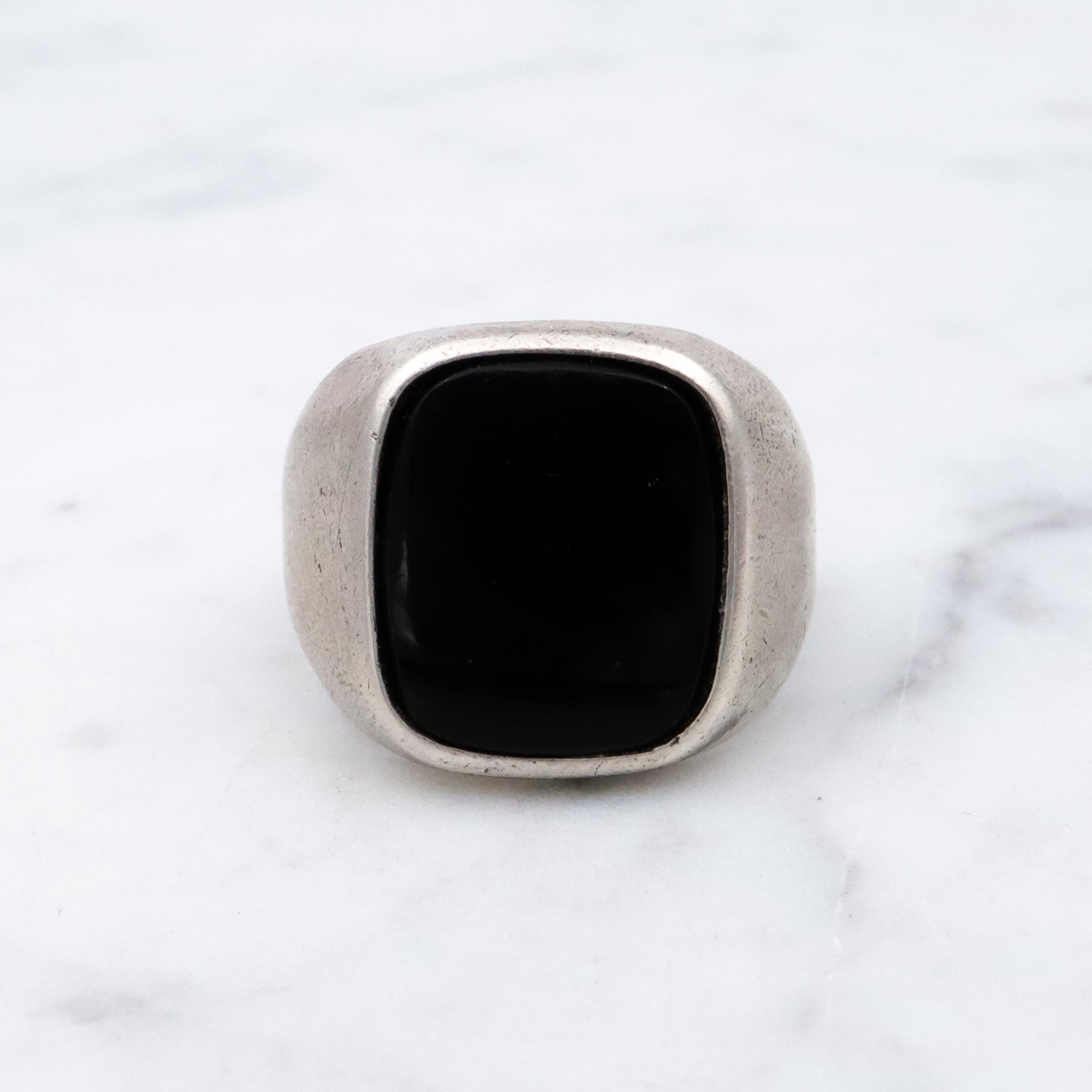 Art Deco Clark & Coombs onyx signet sterling ring, size 6