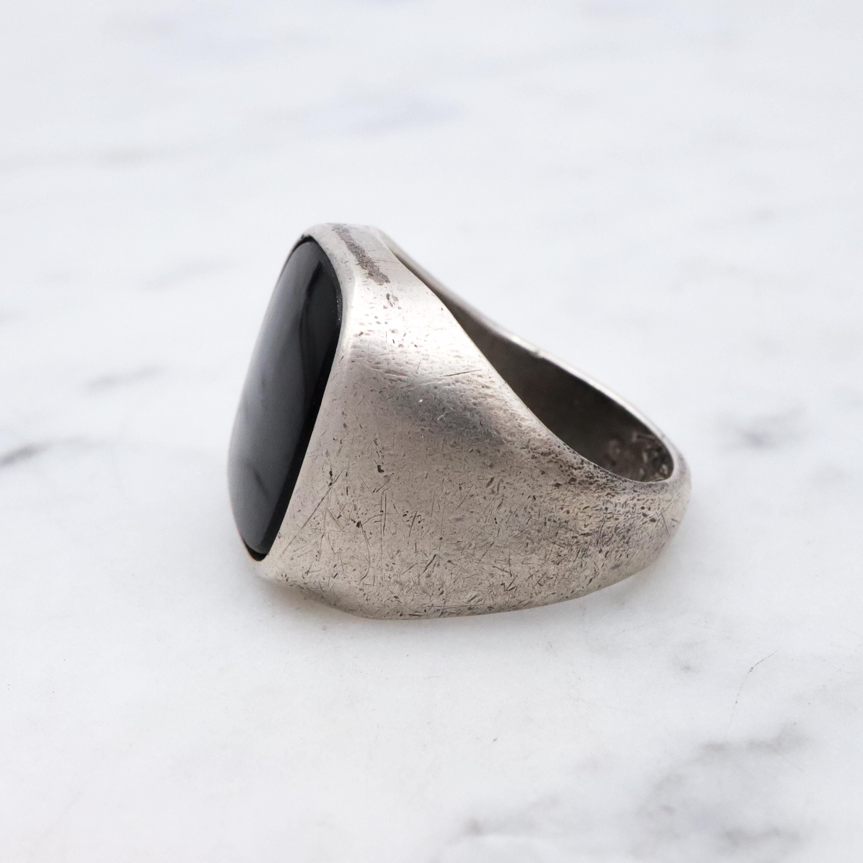 Art Deco Clark & Coombs onyx signet sterling ring, size 6