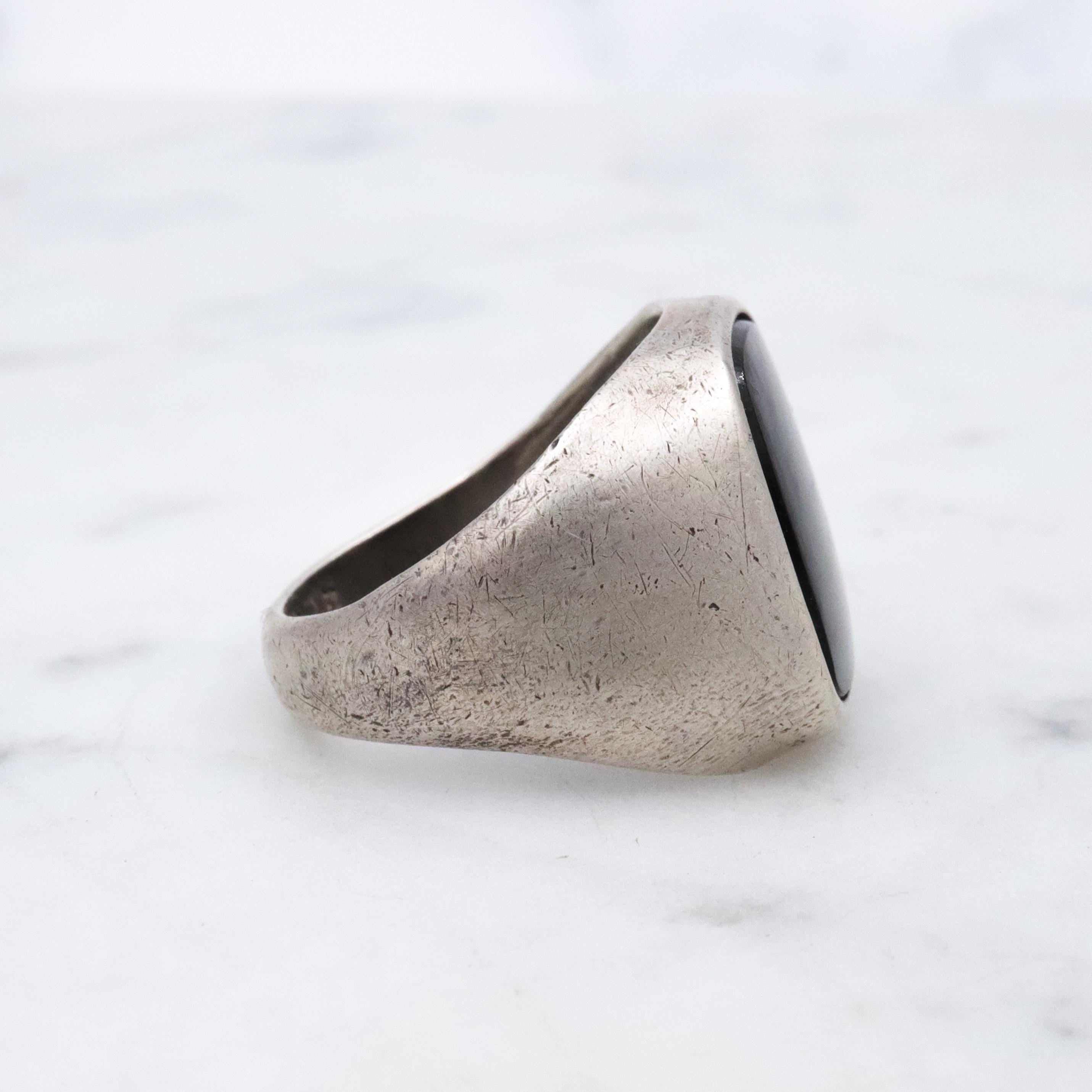 Art Deco Clark & Coombs onyx signet sterling ring, size 6