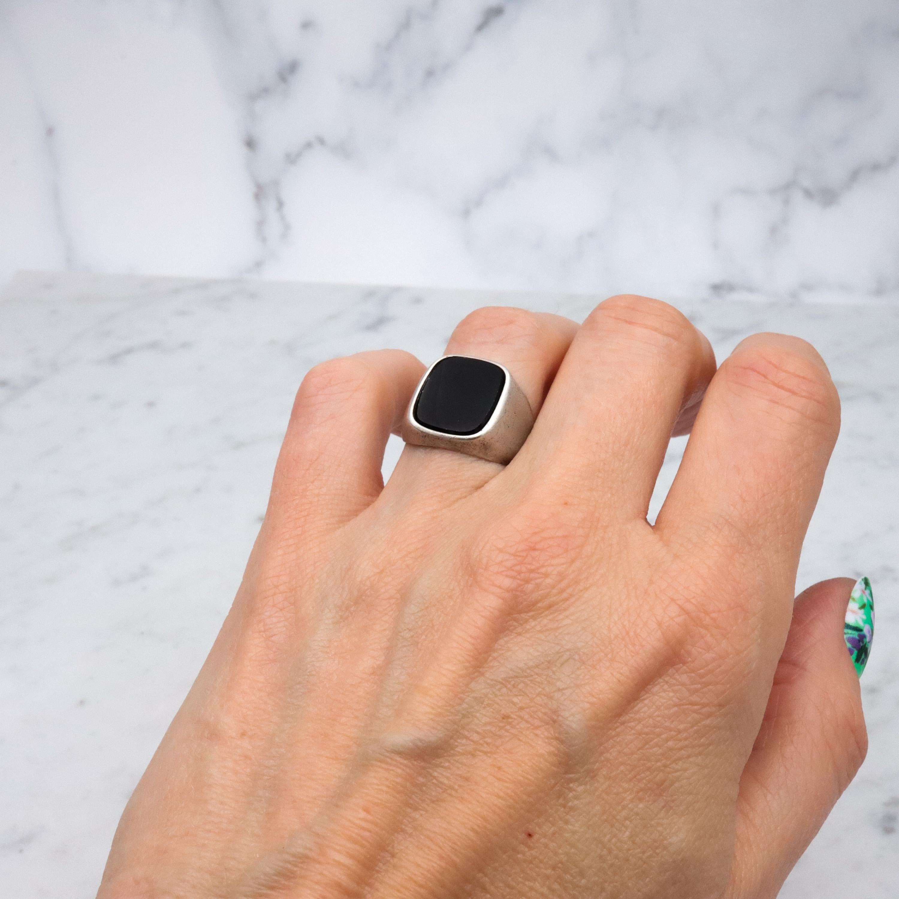 Art Deco Clark & Coombs onyx signet sterling ring, size 6