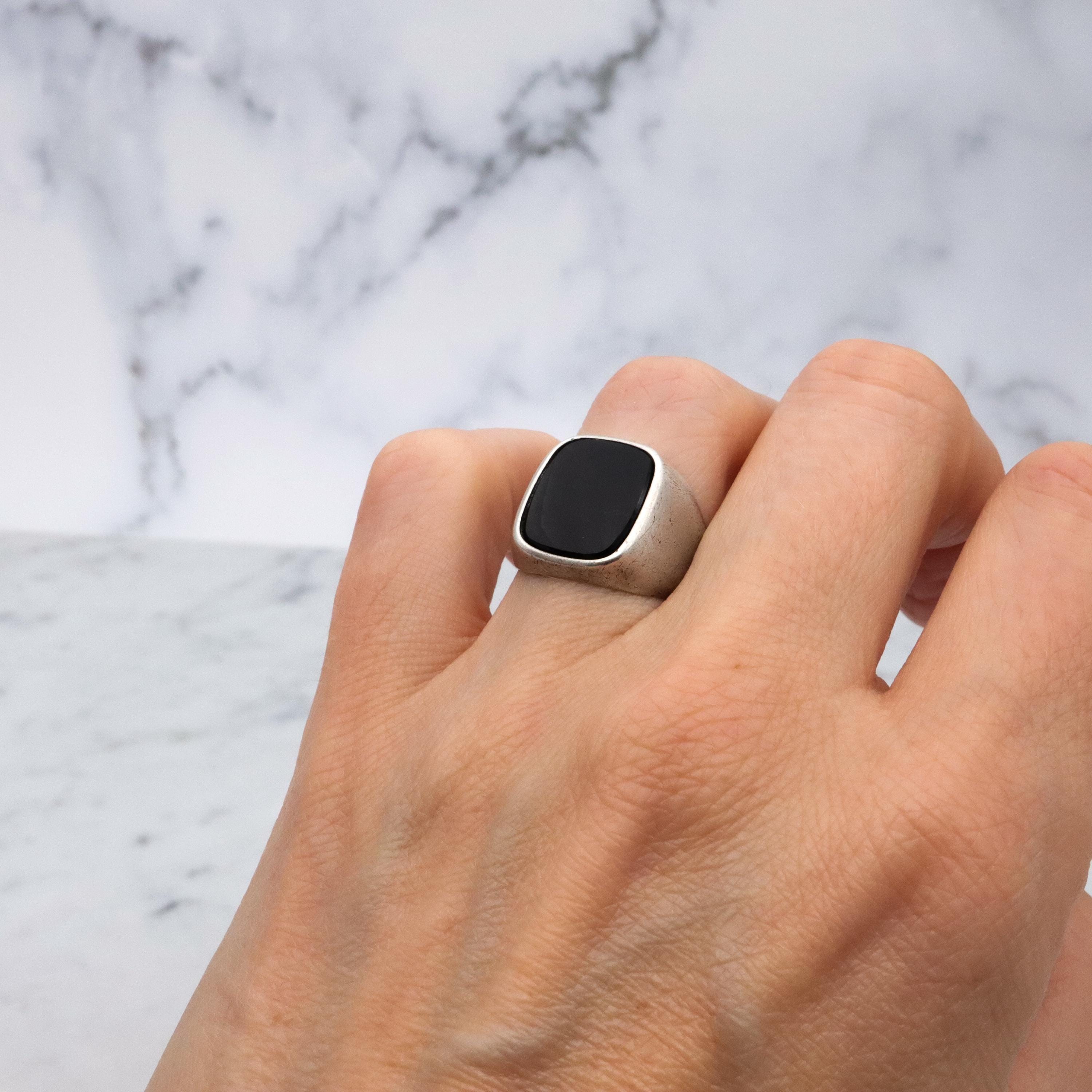 Art Deco Clark & Coombs onyx signet sterling ring, size 6