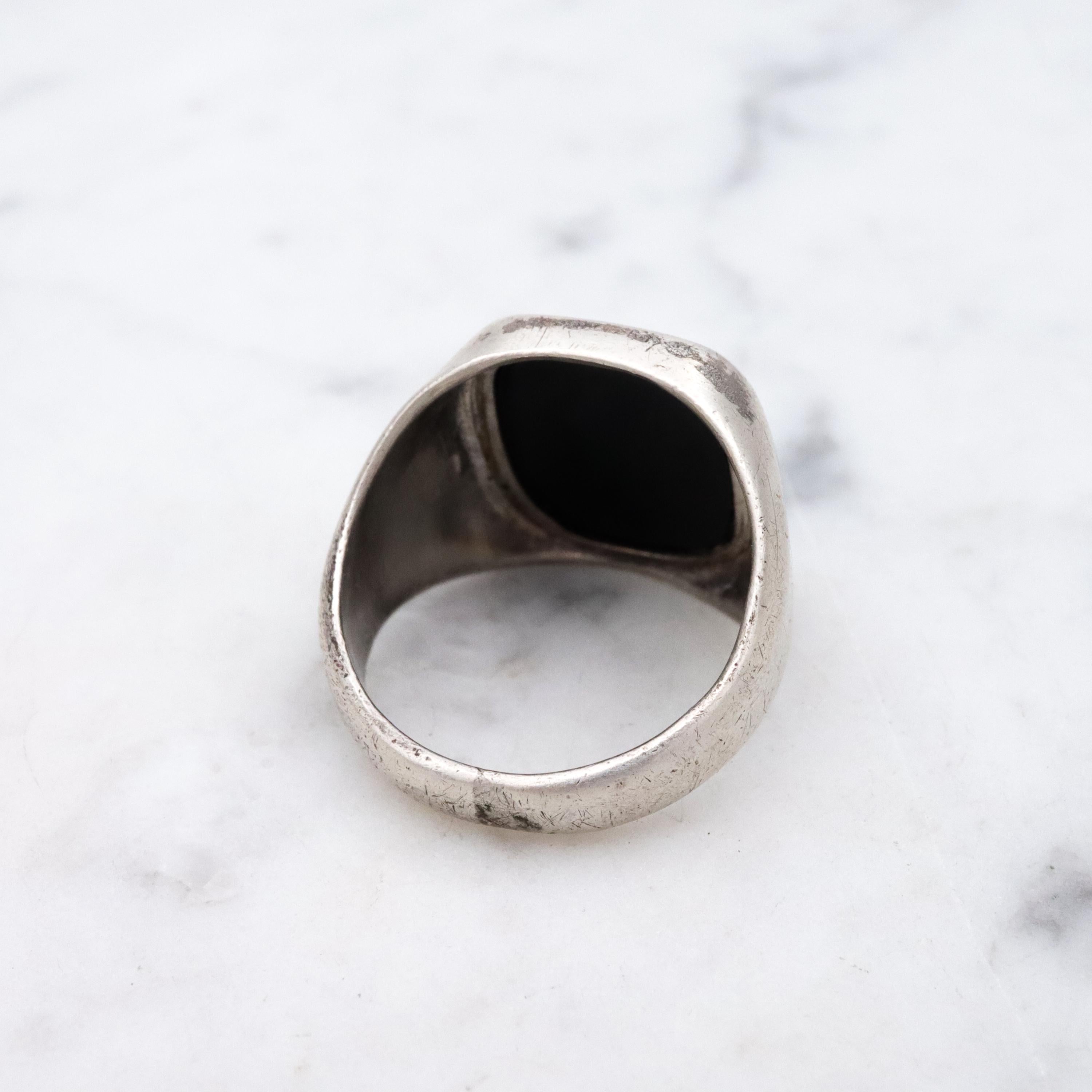 Art Deco Clark & Coombs onyx signet sterling ring, size 6