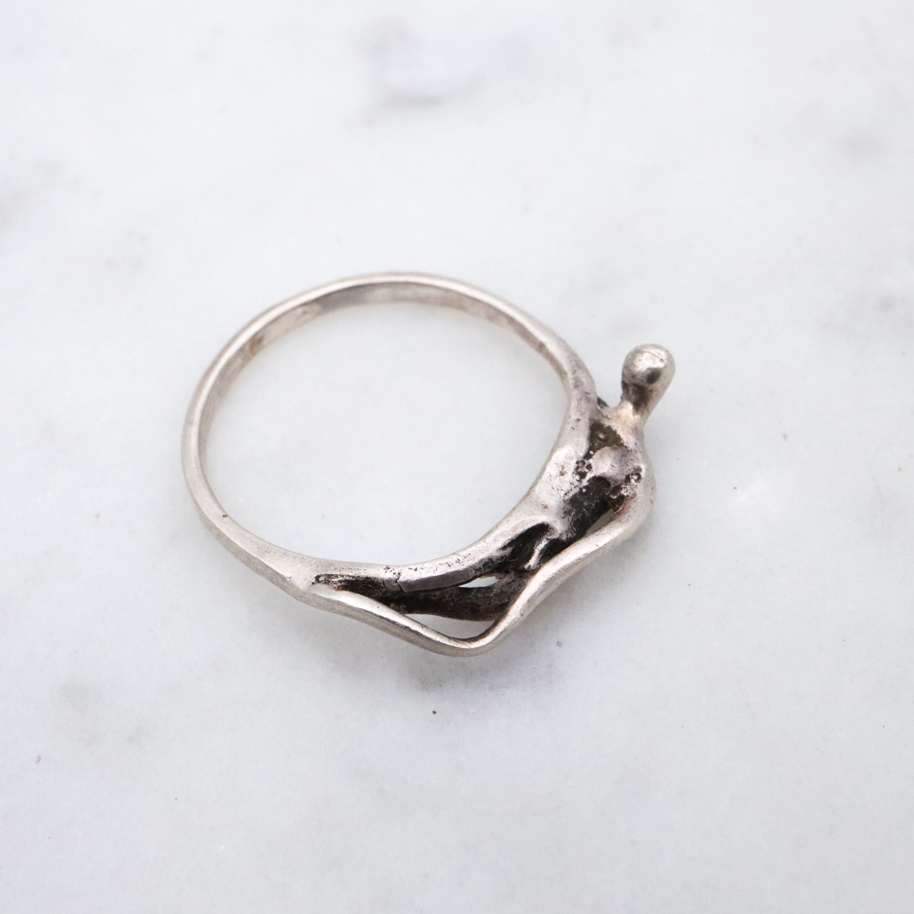 Vintage stylized reclining nude handmade sterling ring, size 3.75