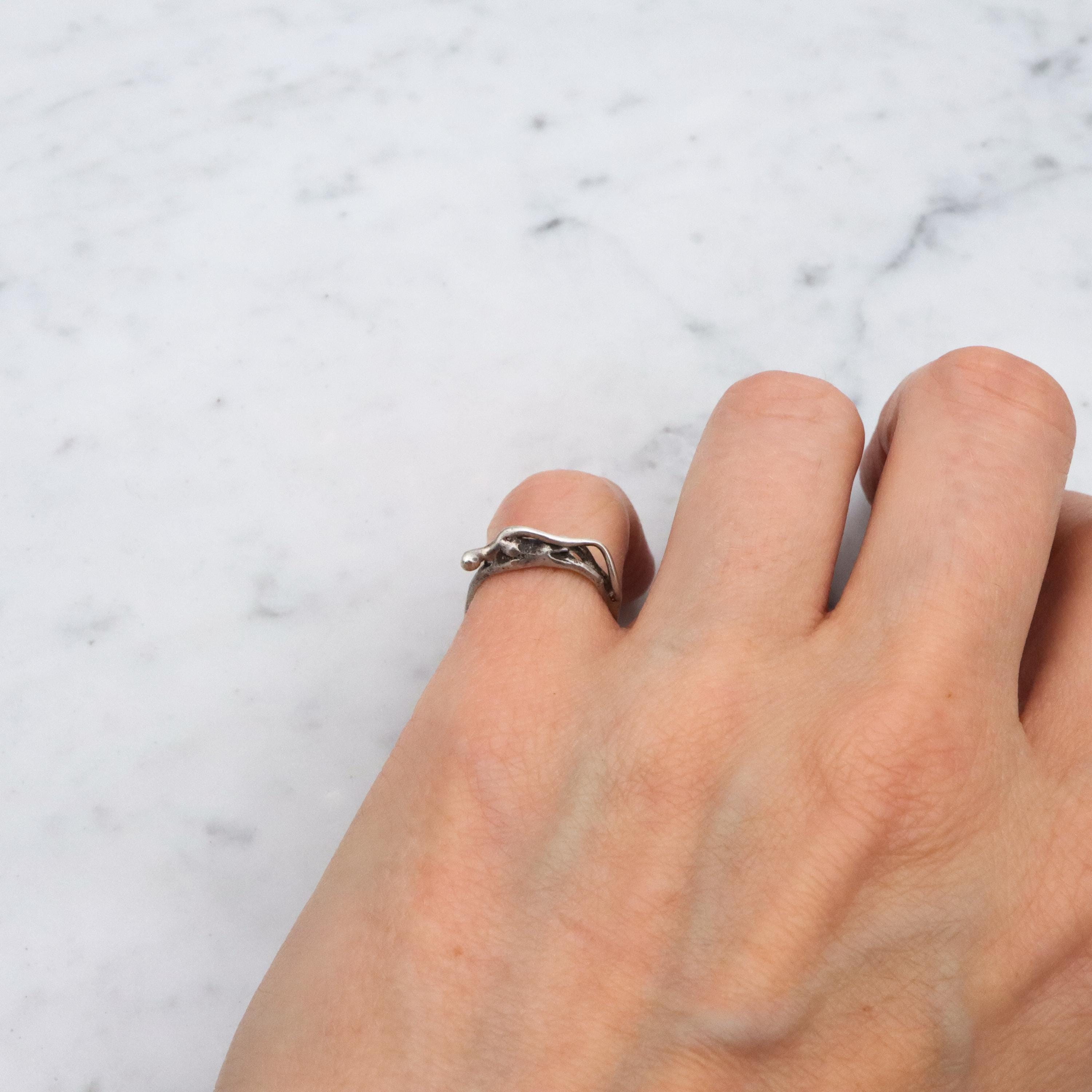Vintage stylized reclining nude handmade sterling ring, size 3.75