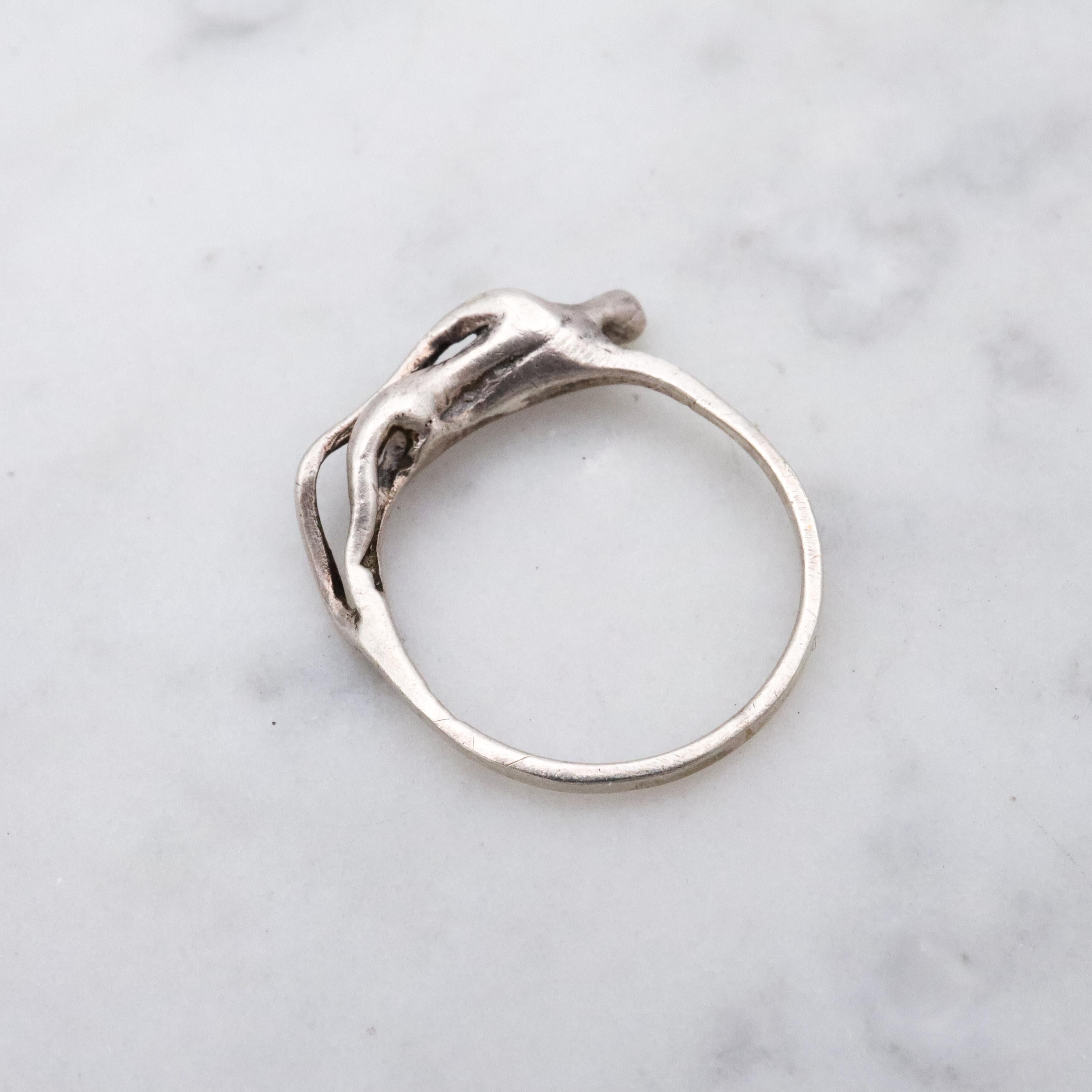 Vintage stylized reclining nude handmade sterling ring, size 3.75