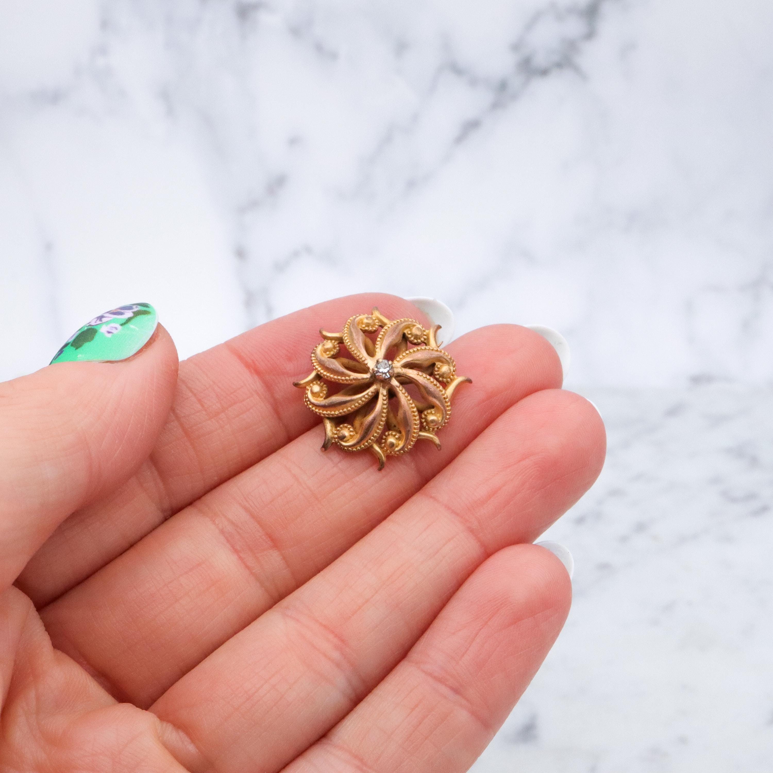 Antique Victorian gilt metal paste sunburst pin