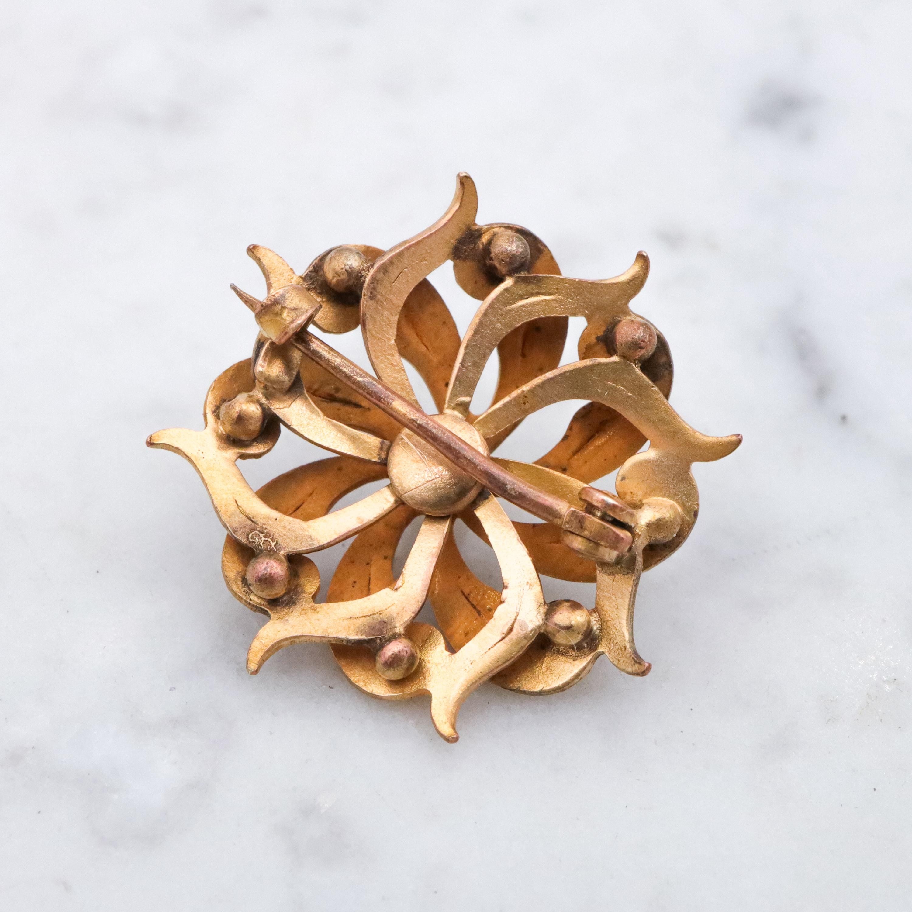 Antique Victorian gilt metal paste sunburst pin