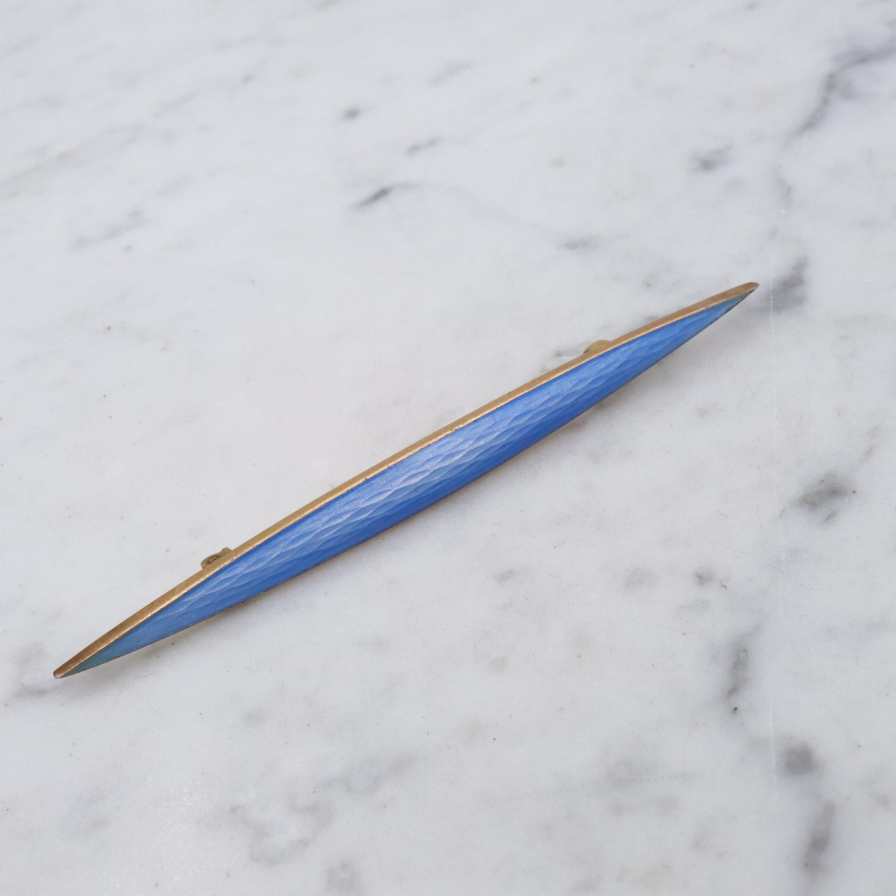 David Andersen Art Deco gold plated sterling blue guilloche enamel bar pin