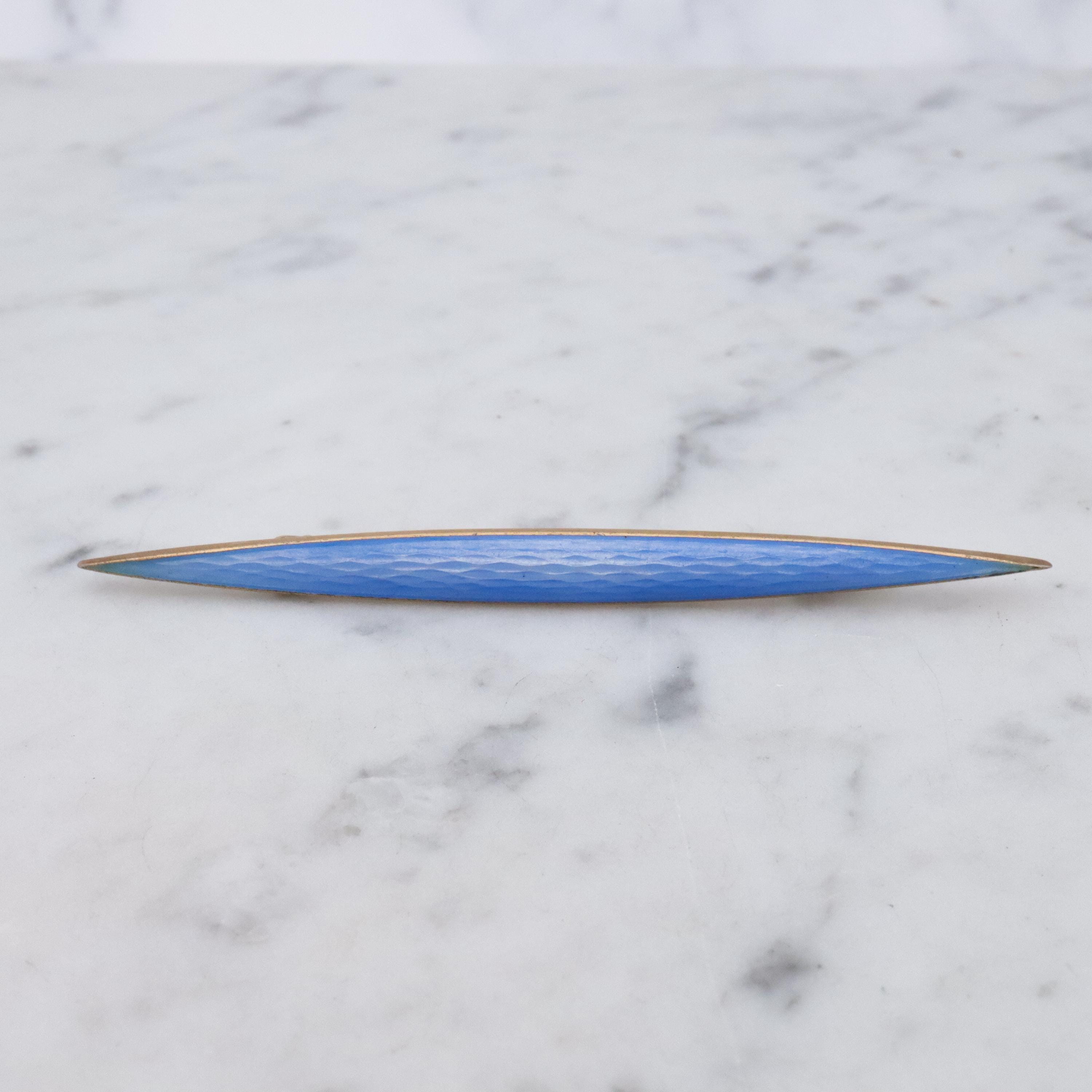 David Andersen Art Deco gold plated sterling blue guilloche enamel bar pin