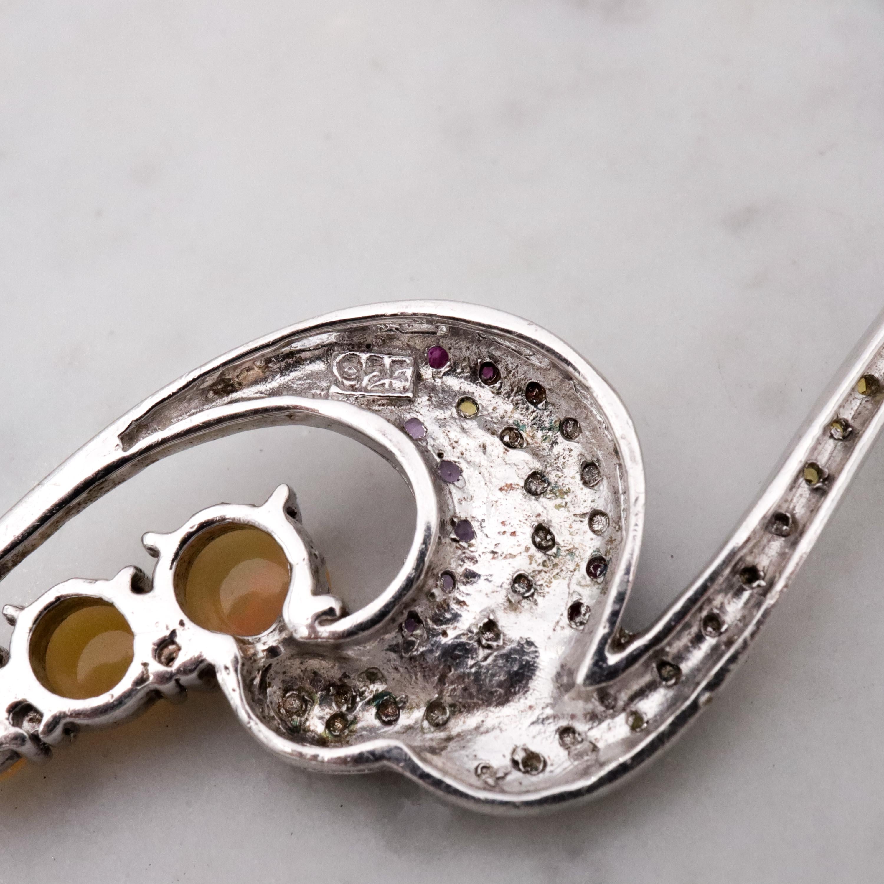 Vintage sterling peacock ruby, citrine, amethyst, opal pendant on singapore chain