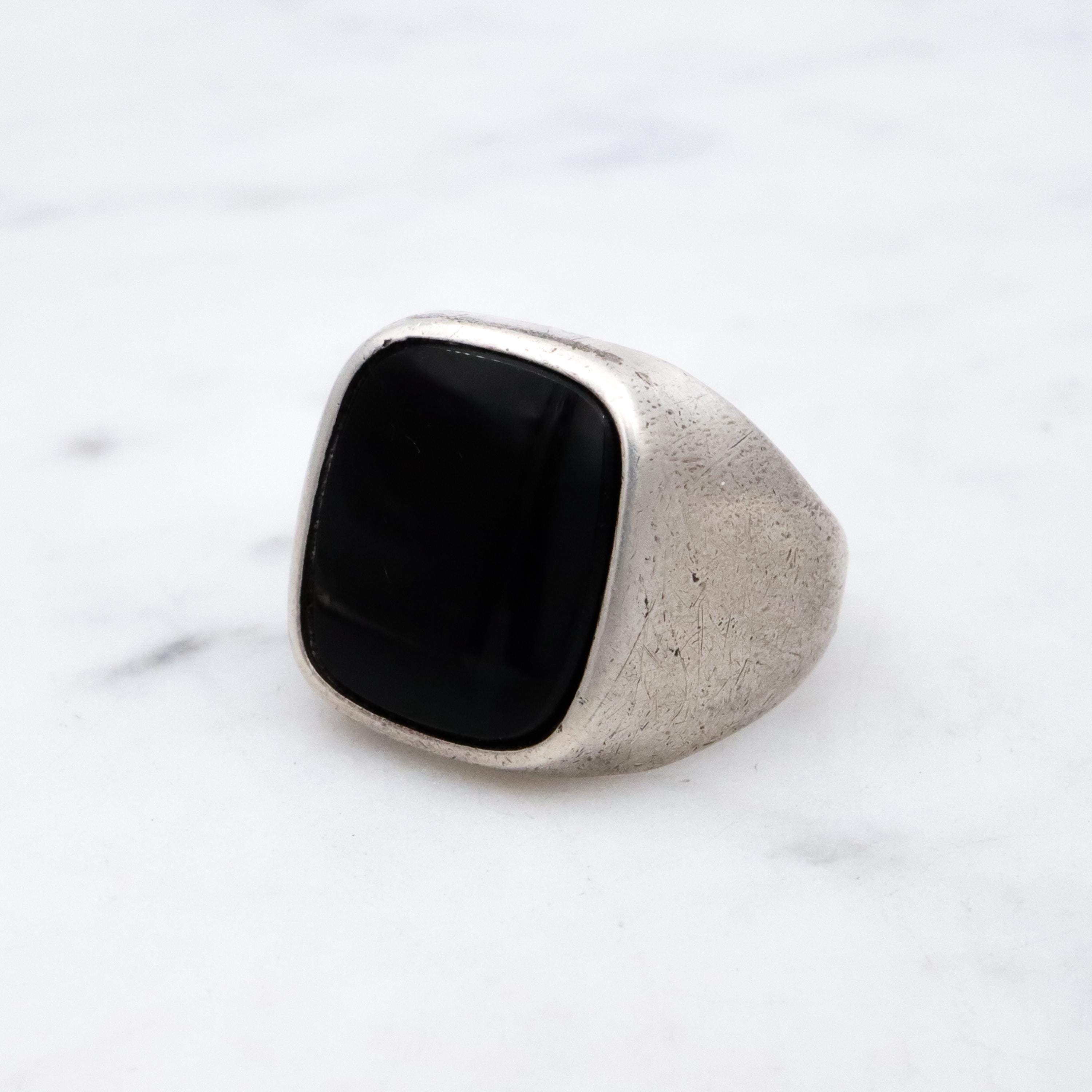 Art Deco Clark & Coombs onyx signet sterling ring, size 6
