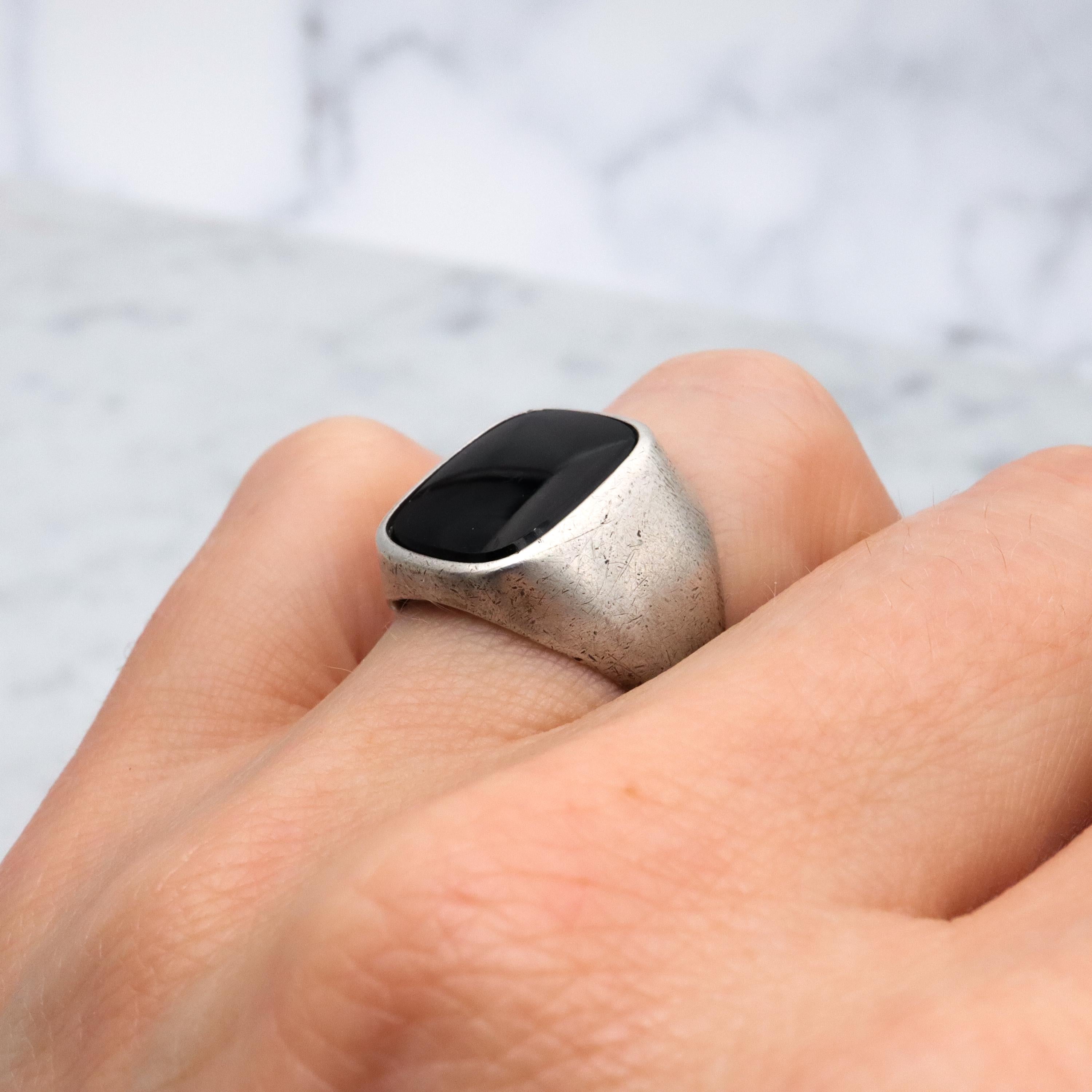 Art Deco Clark & Coombs onyx signet sterling ring, size 6