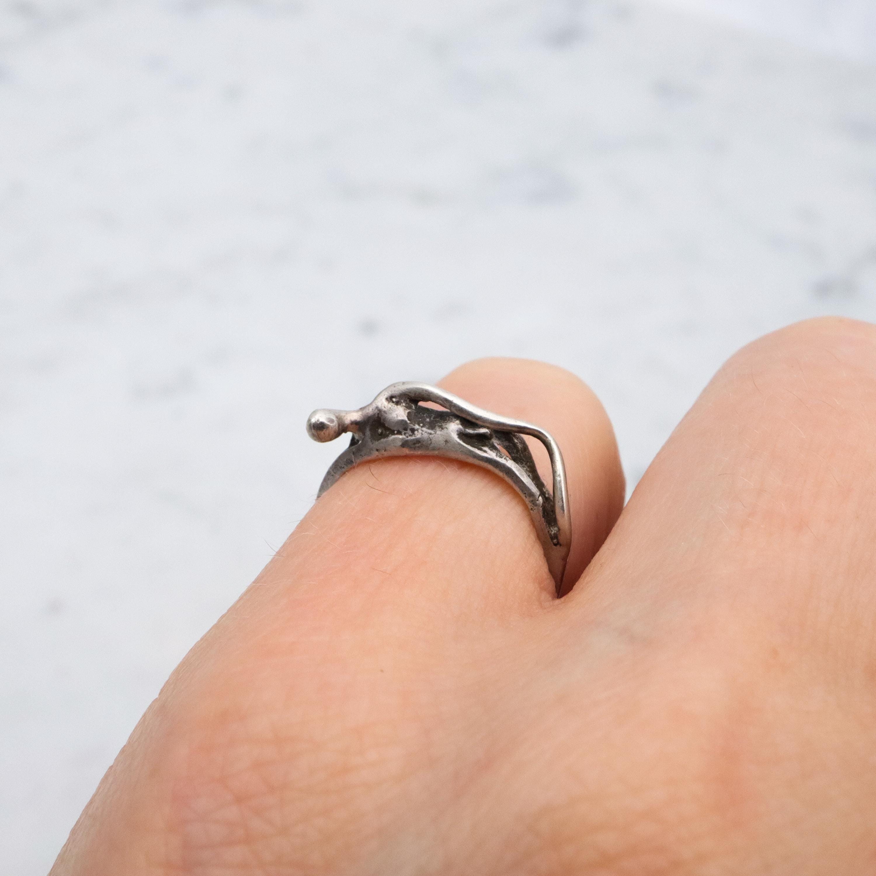 Vintage stylized reclining nude handmade sterling ring, size 3.75