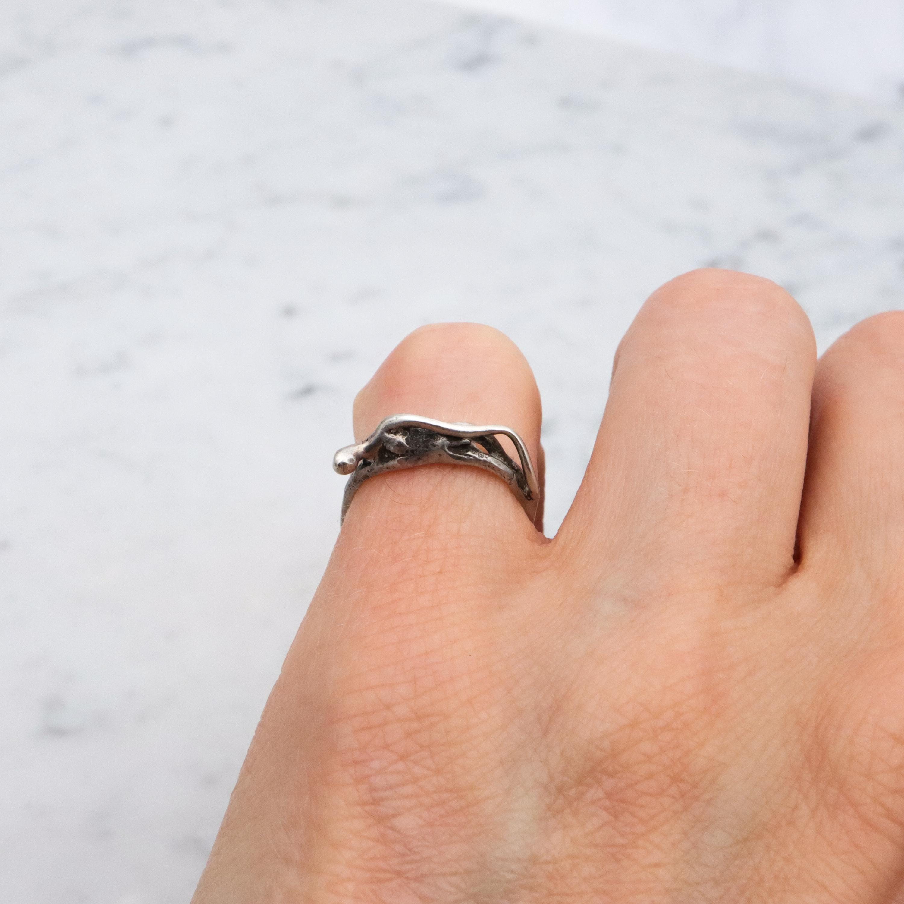Vintage stylized reclining nude handmade sterling ring, size 3.75