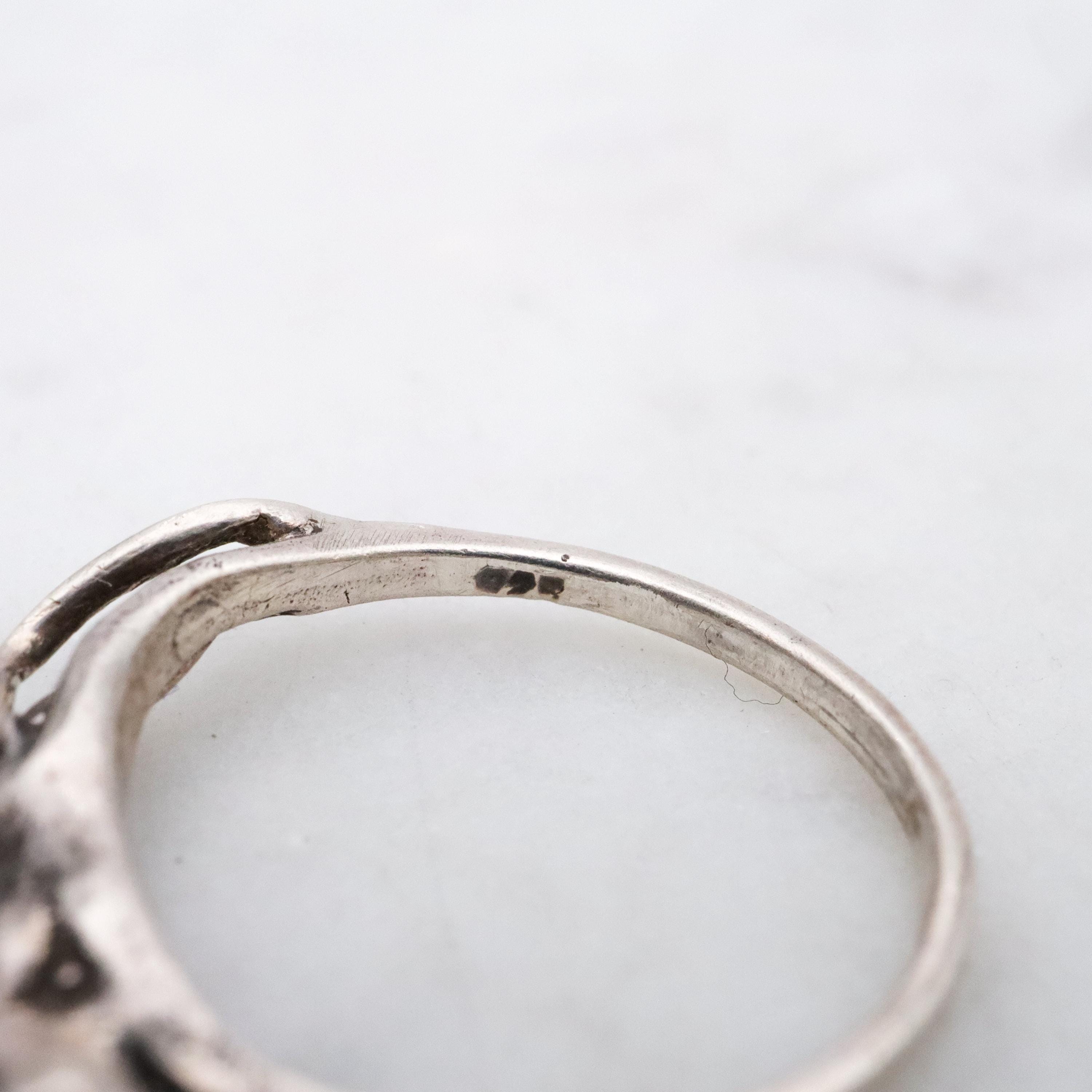 Vintage stylized reclining nude handmade sterling ring, size 3.75