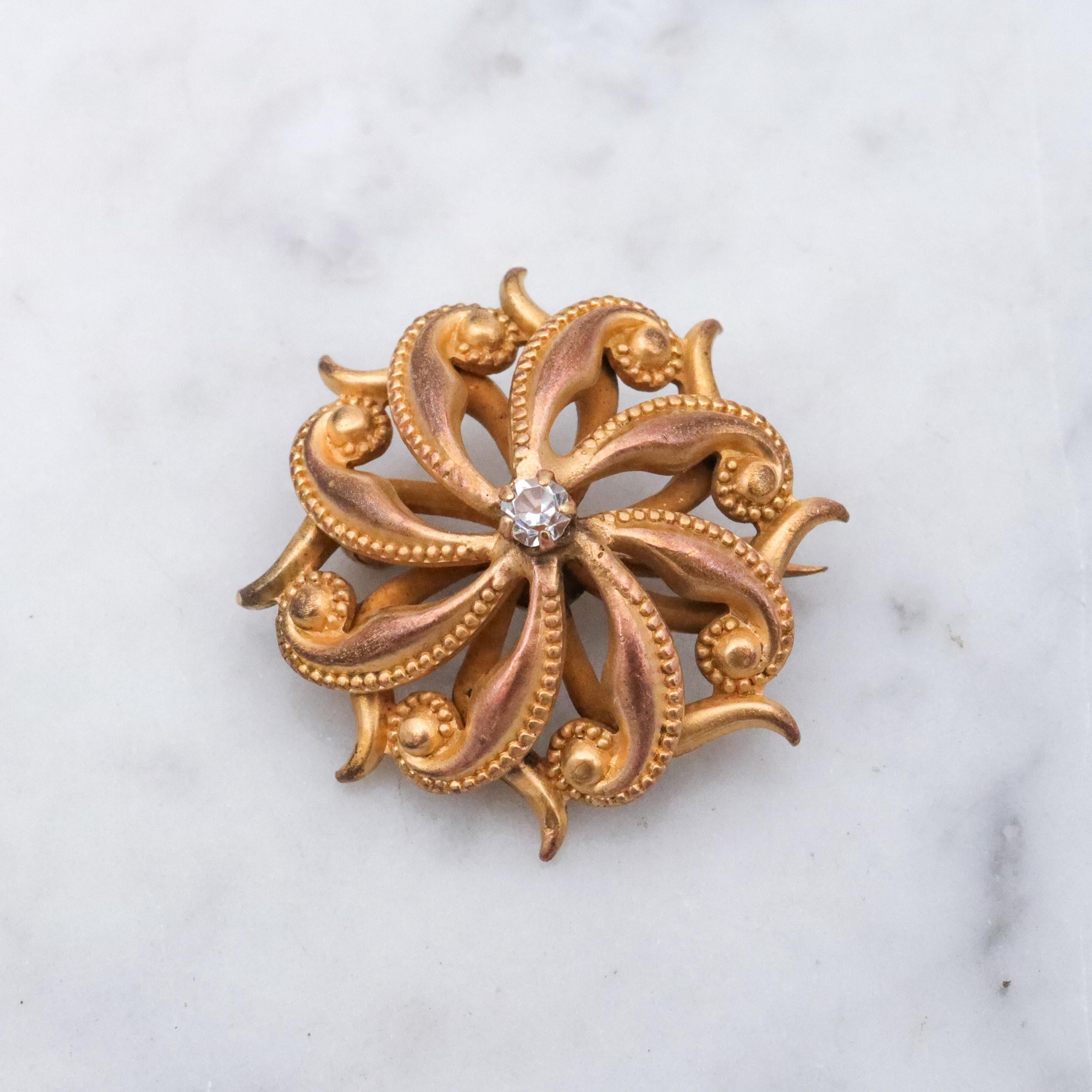 Antique Victorian gilt metal paste sunburst pin