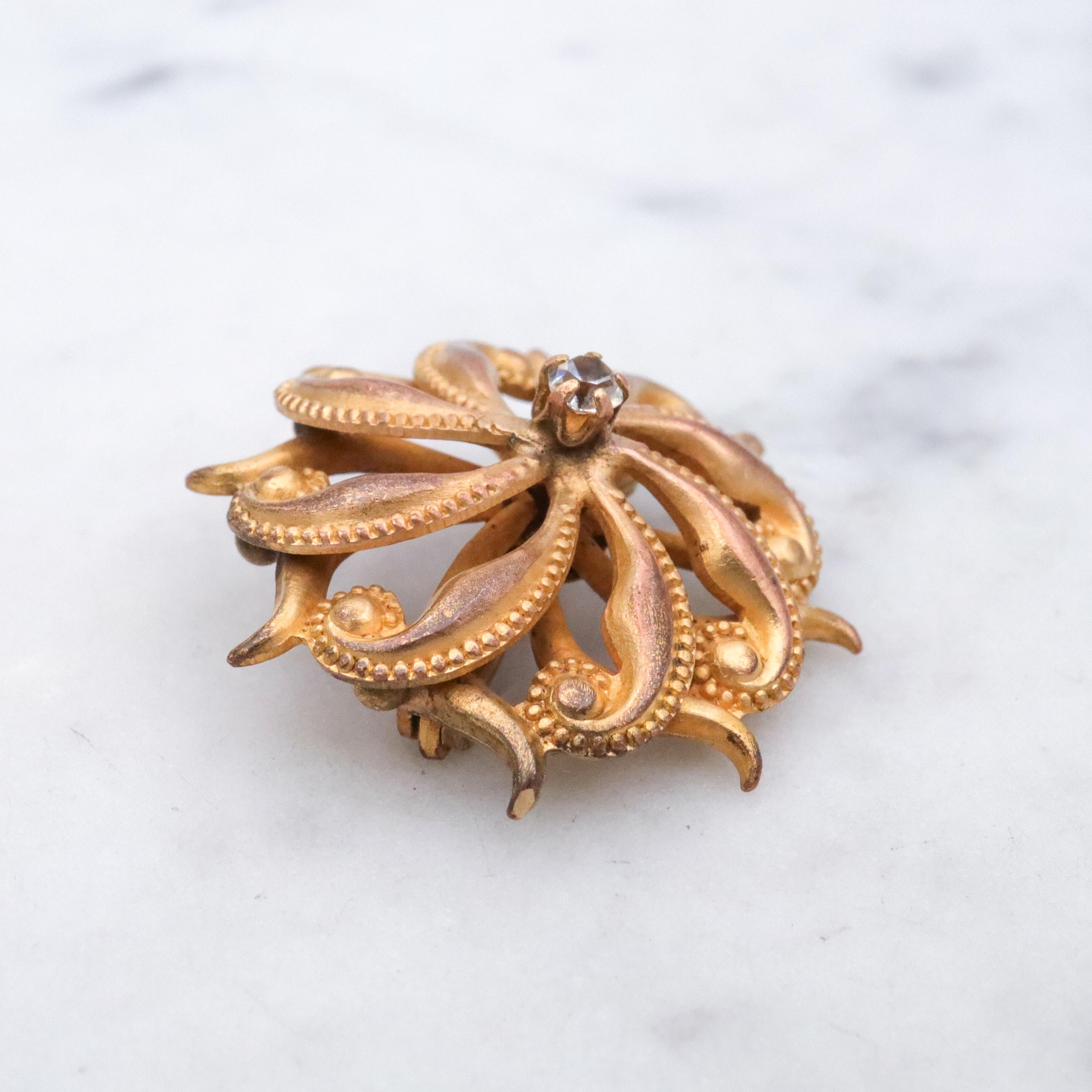 Antique Victorian gilt metal paste sunburst pin