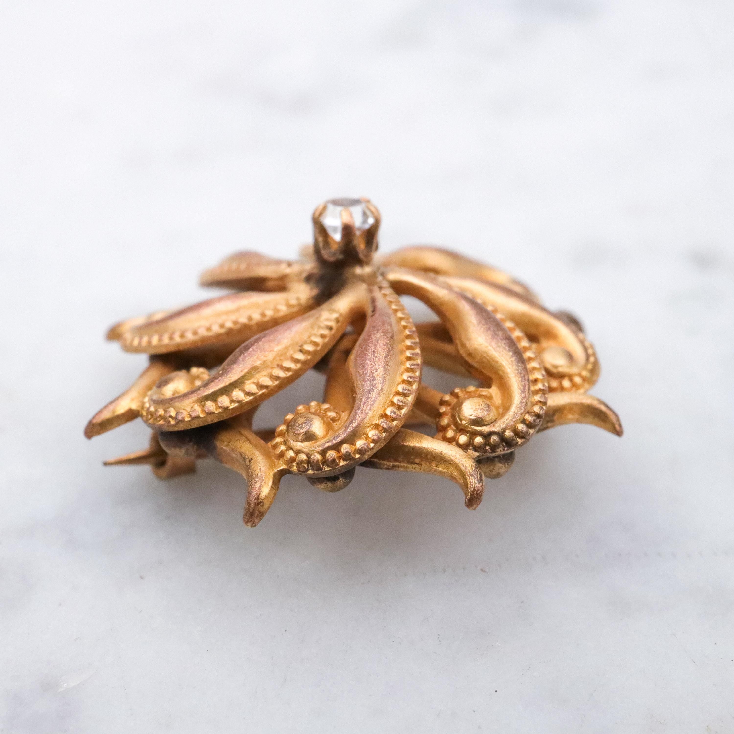 Antique Victorian gilt metal paste sunburst pin