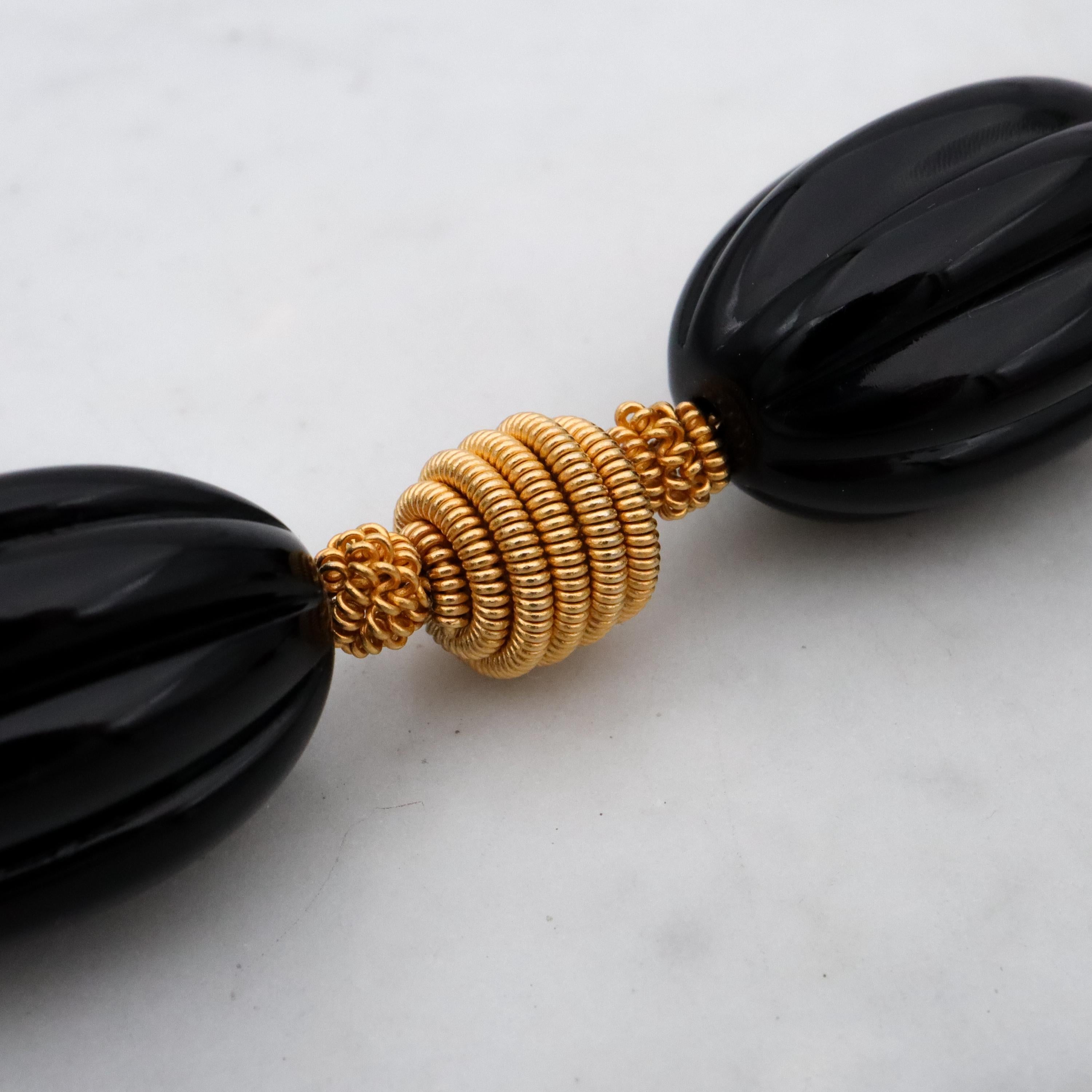 90s Anne Klein black & gold beaded bracelet w/toggle clasp