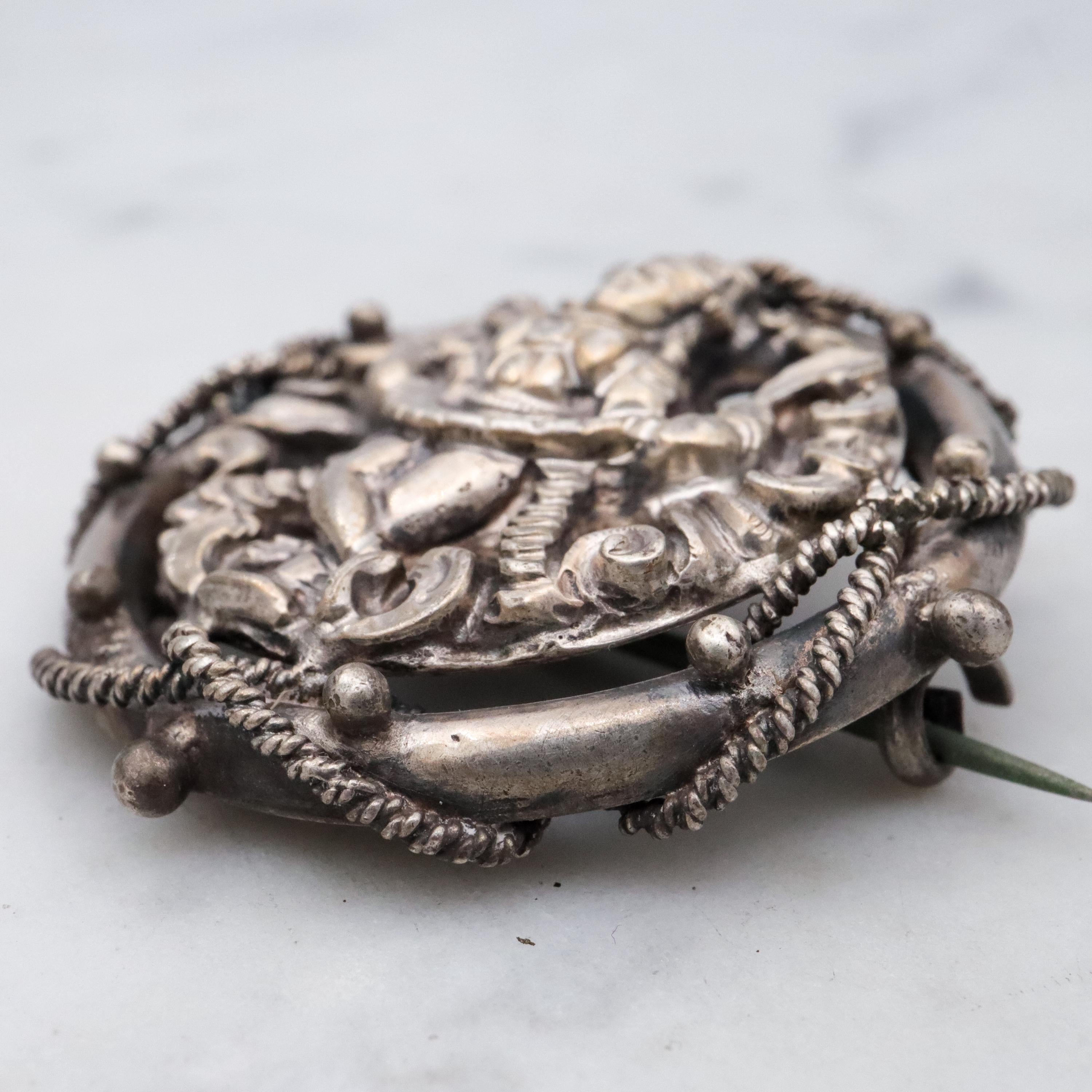 Edwardian Indian silver Shiva circular brooch