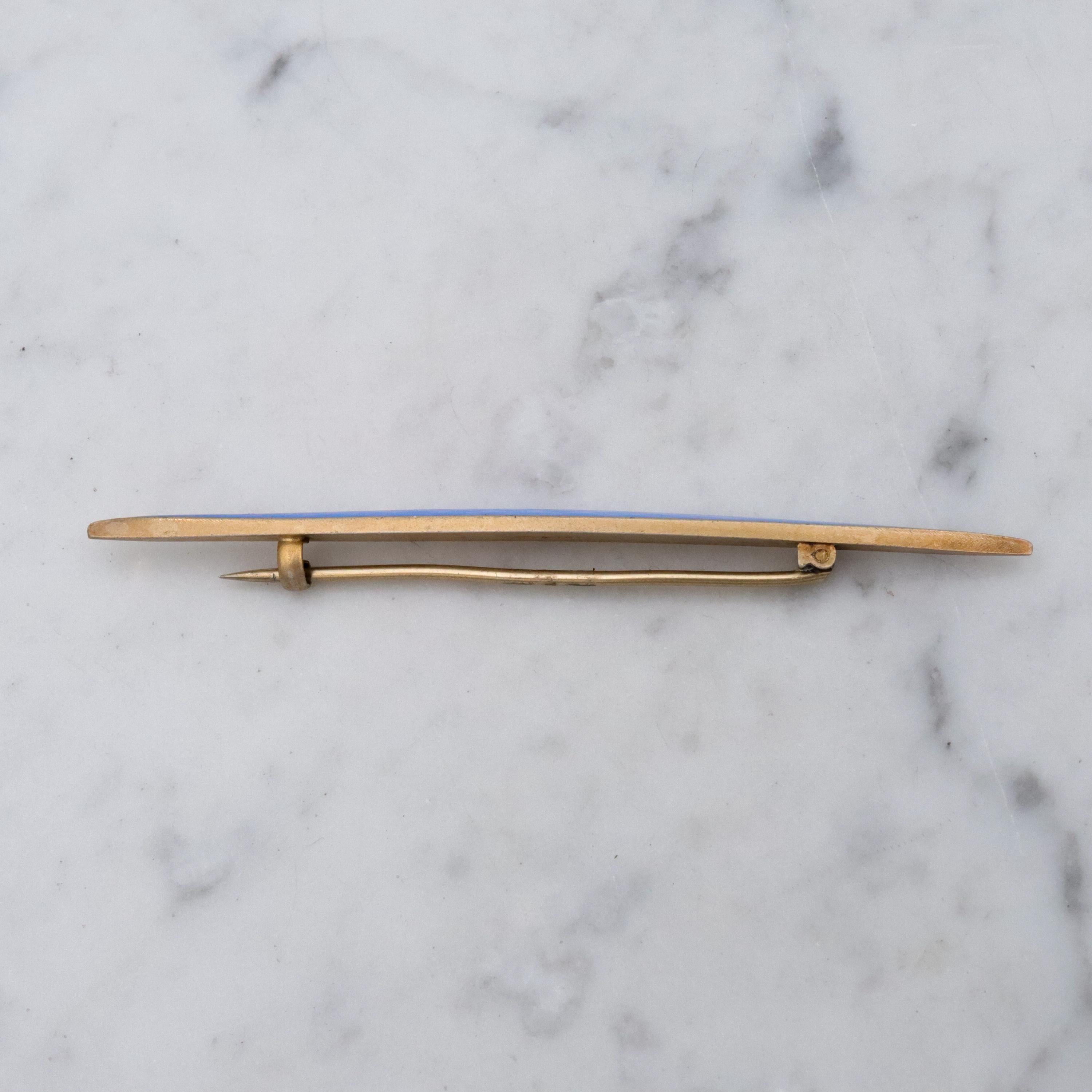 David Andersen Art Deco gold plated sterling blue guilloche enamel bar pin