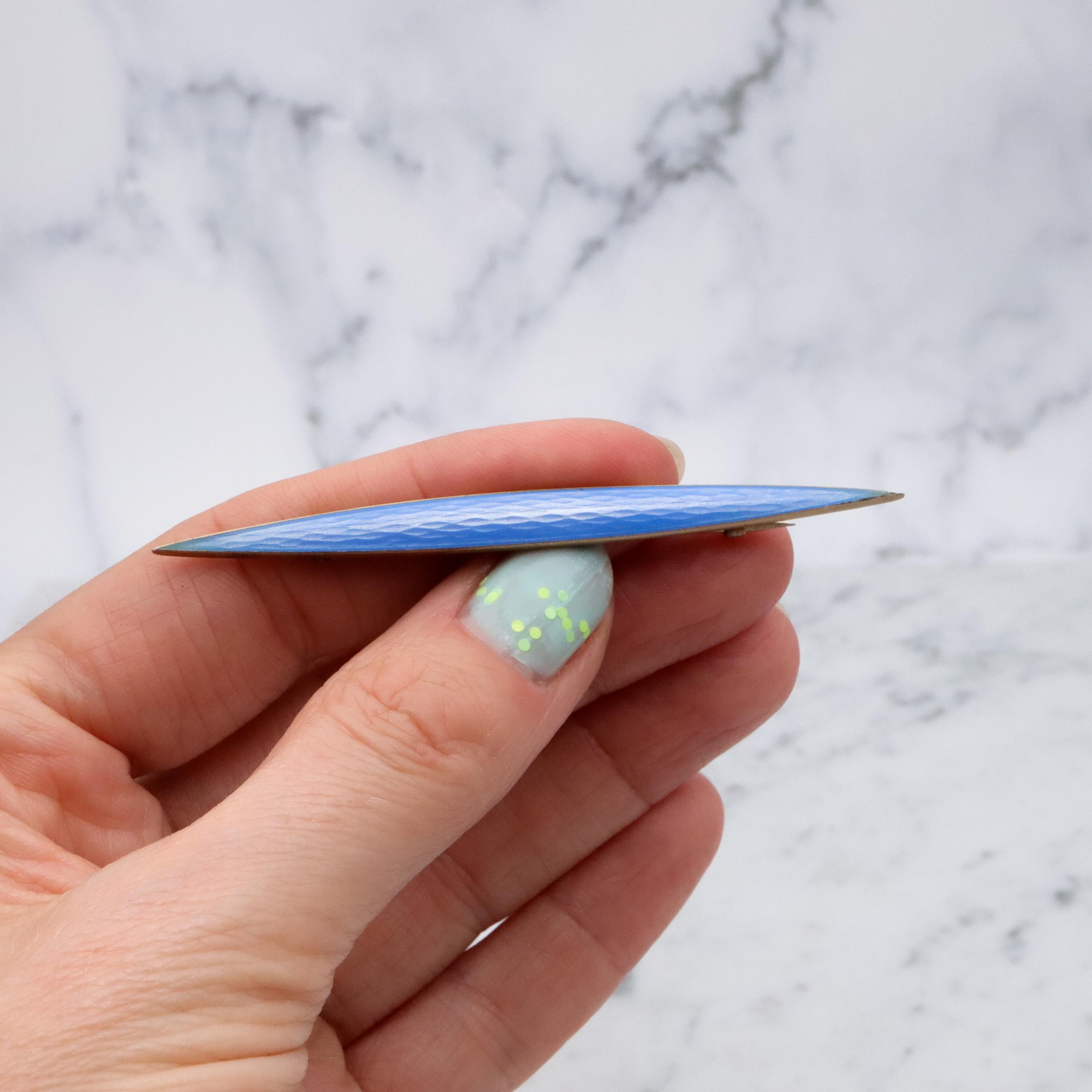 David Andersen Art Deco gold plated sterling blue guilloche enamel bar pin