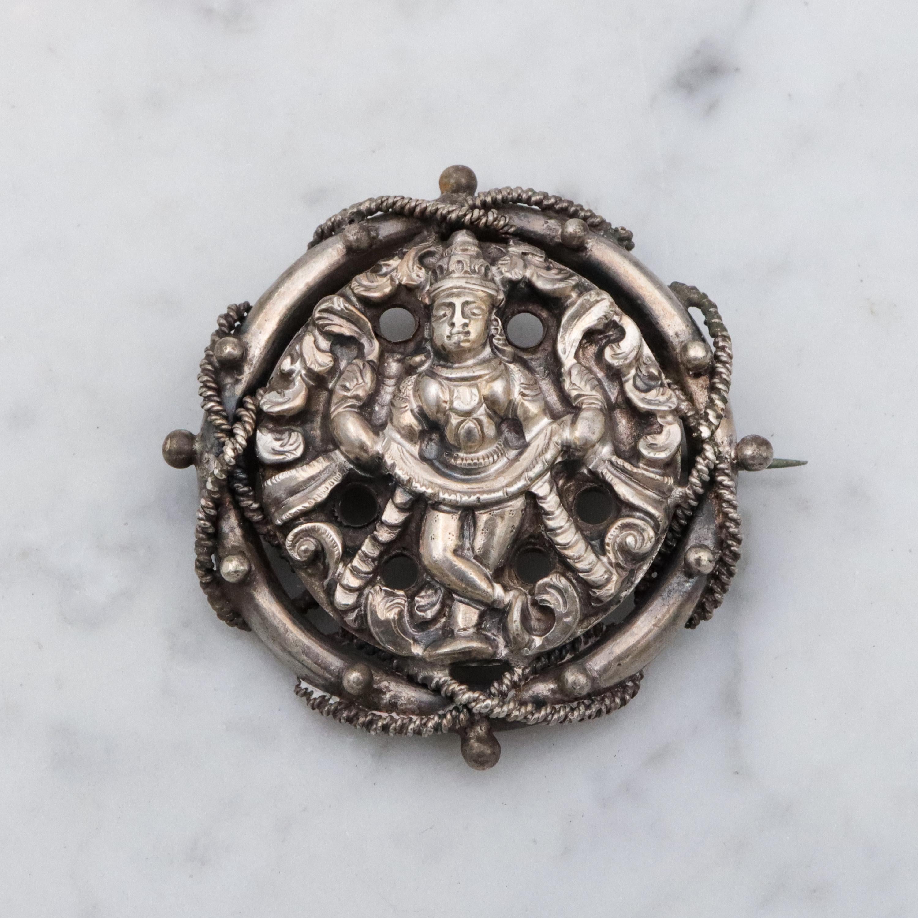 Edwardian Indian silver Shiva circular brooch