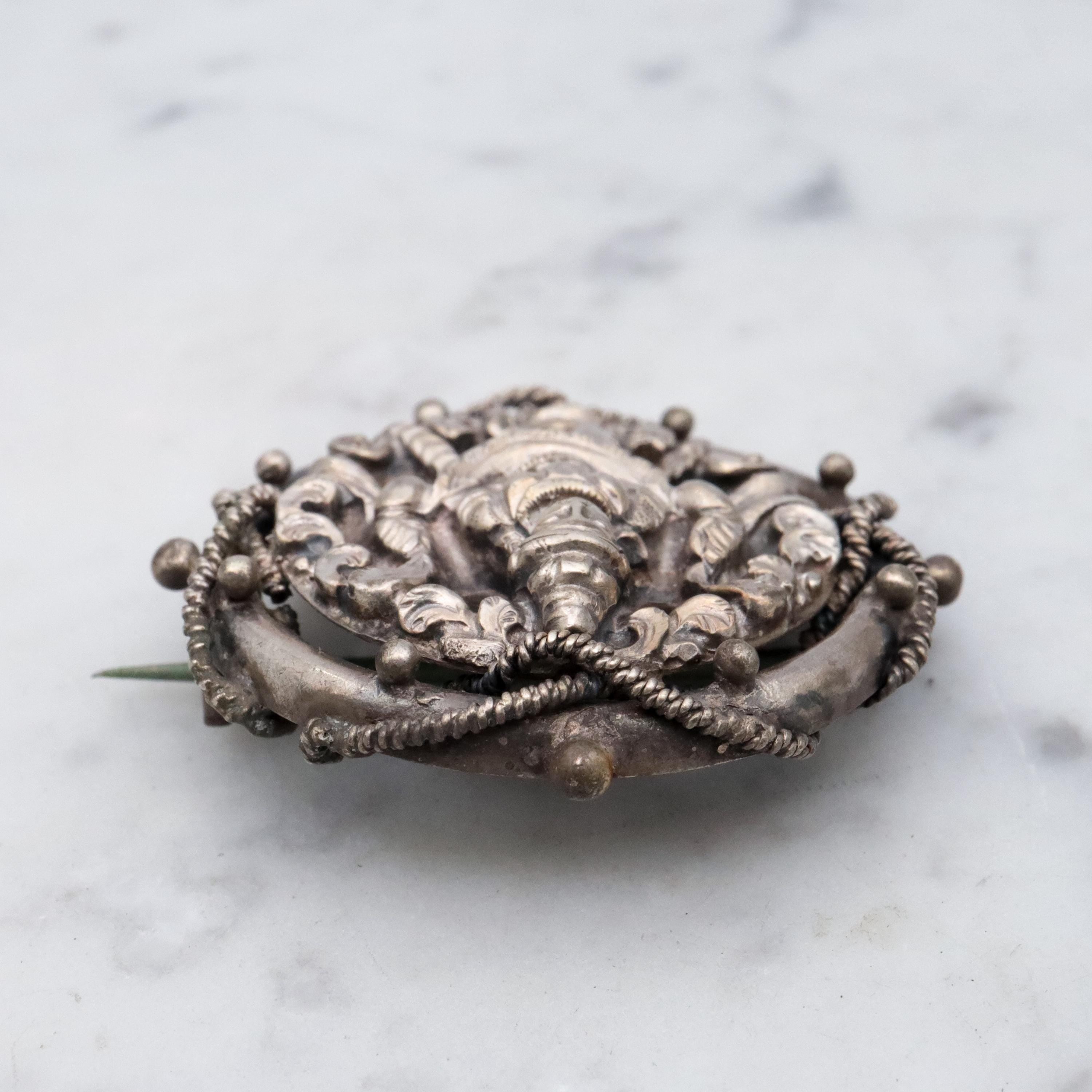 Edwardian Indian silver Shiva circular brooch