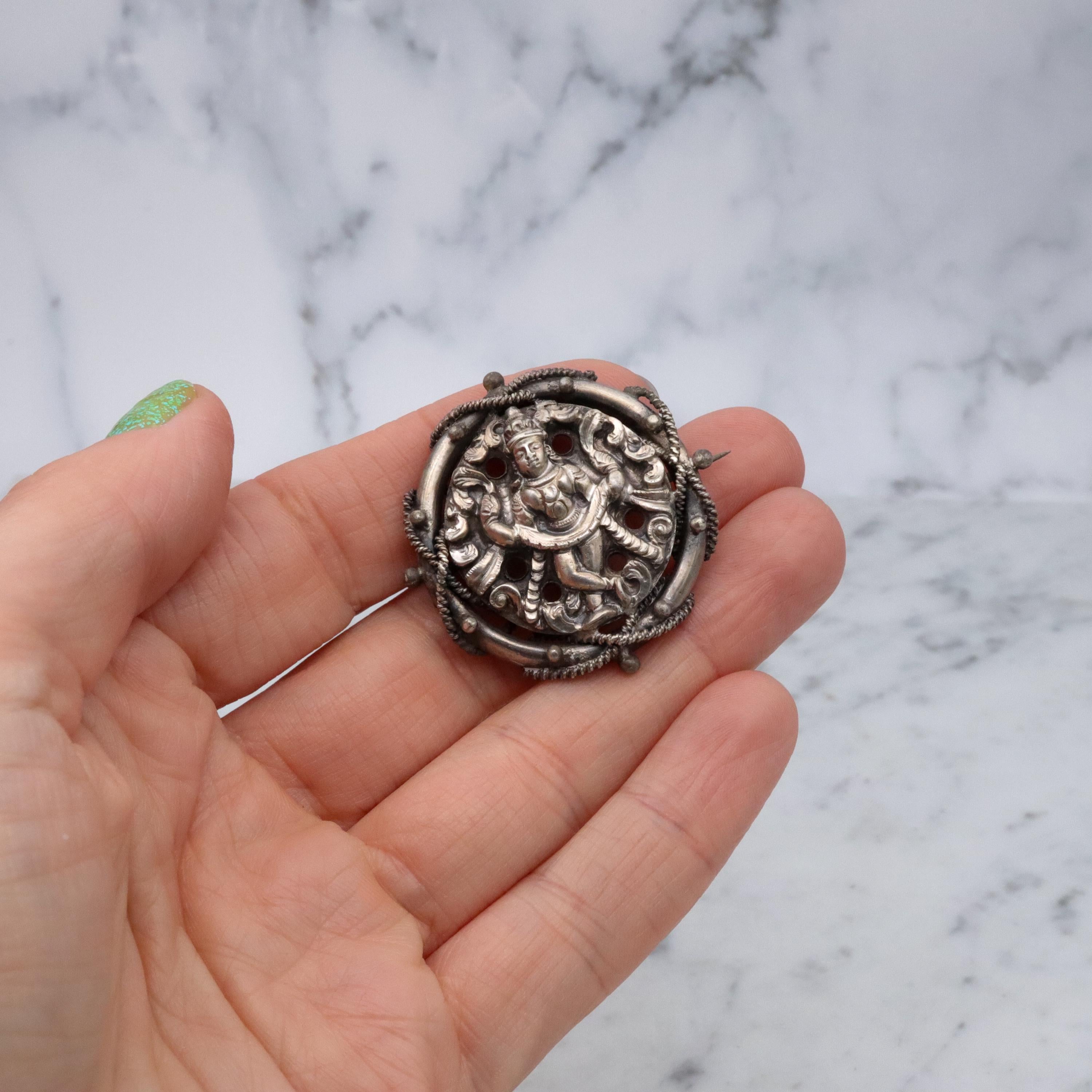 Edwardian Indian silver Shiva circular brooch