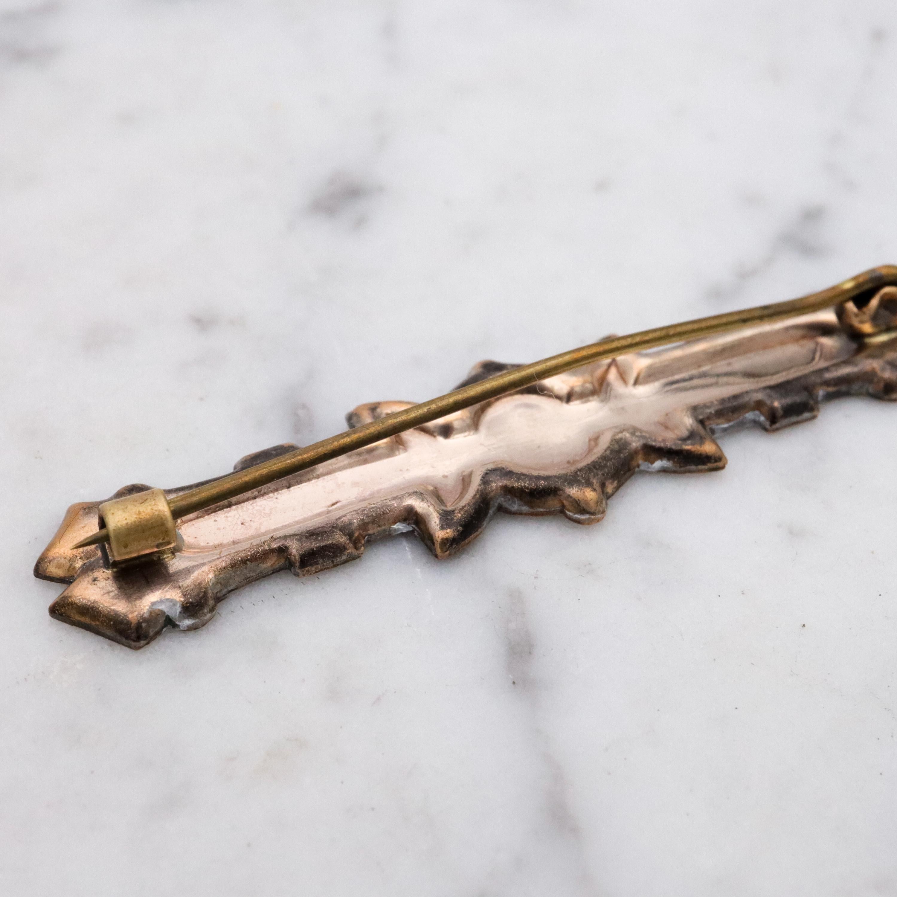 Antique Aesthetic era niello enamelled gold filled bar pin