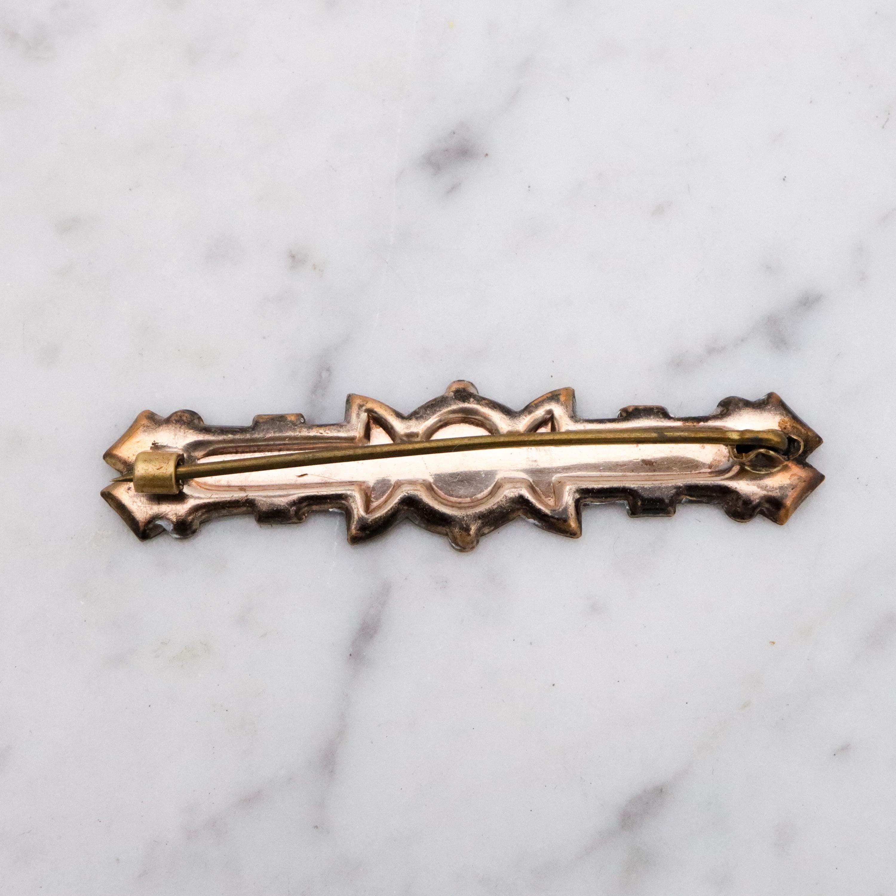 Antique Aesthetic era niello enamelled gold filled bar pin
