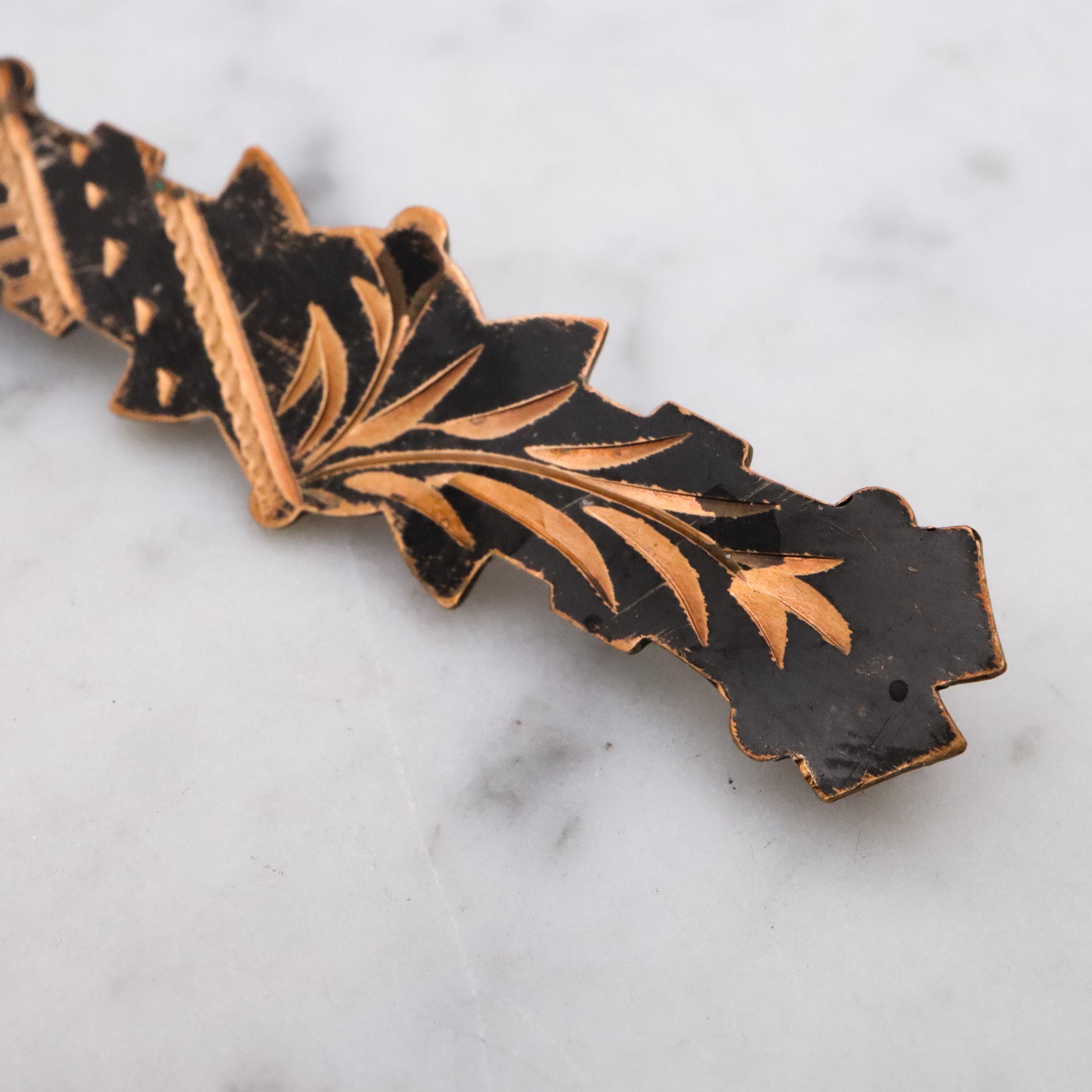 Antique Aesthetic era niello enamelled gold filled bar pin