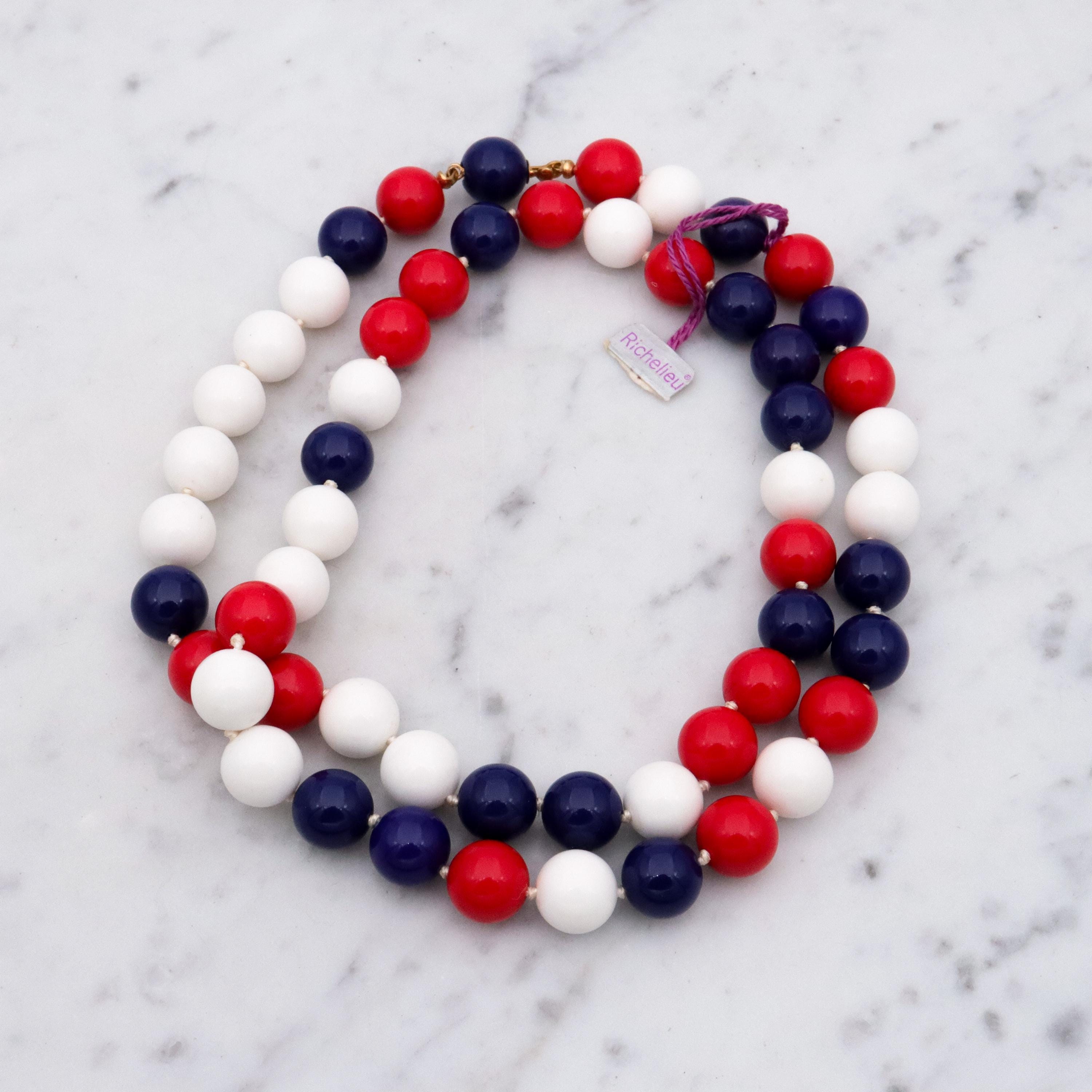 Retro Richelieu Patriotic red white blue beaded necklace
