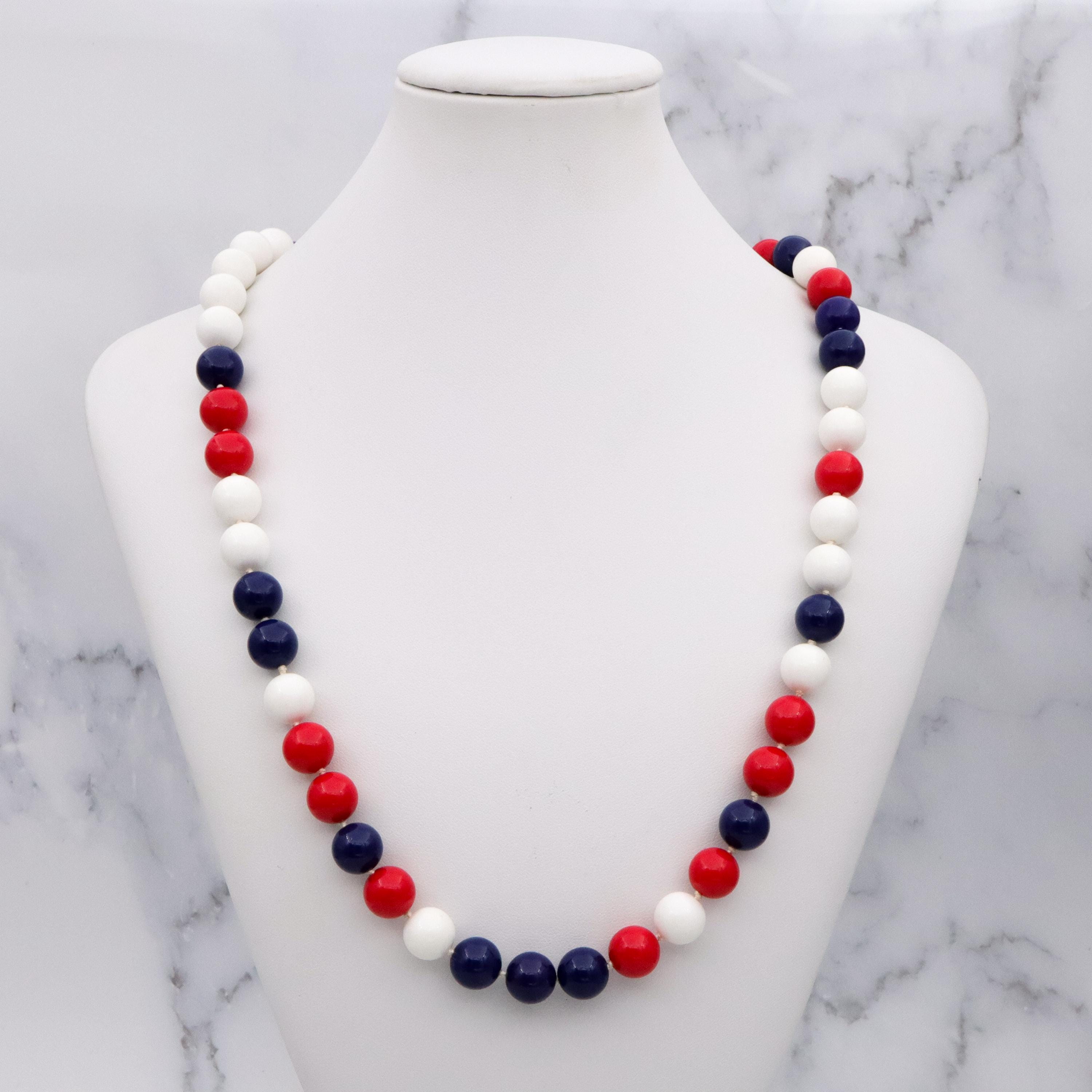 Retro Richelieu Patriotic red white blue beaded necklace