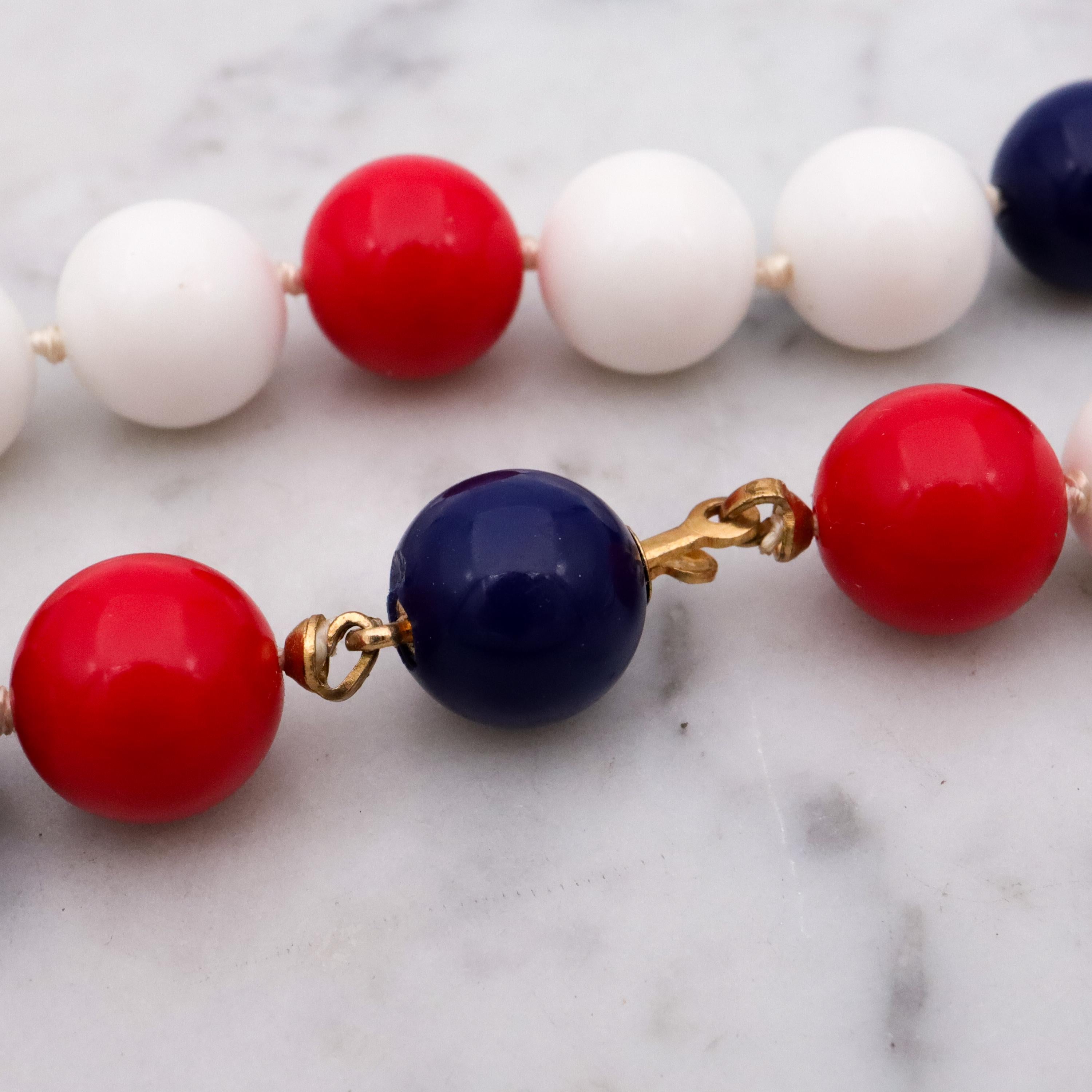 Retro Richelieu Patriotic red white blue beaded necklace